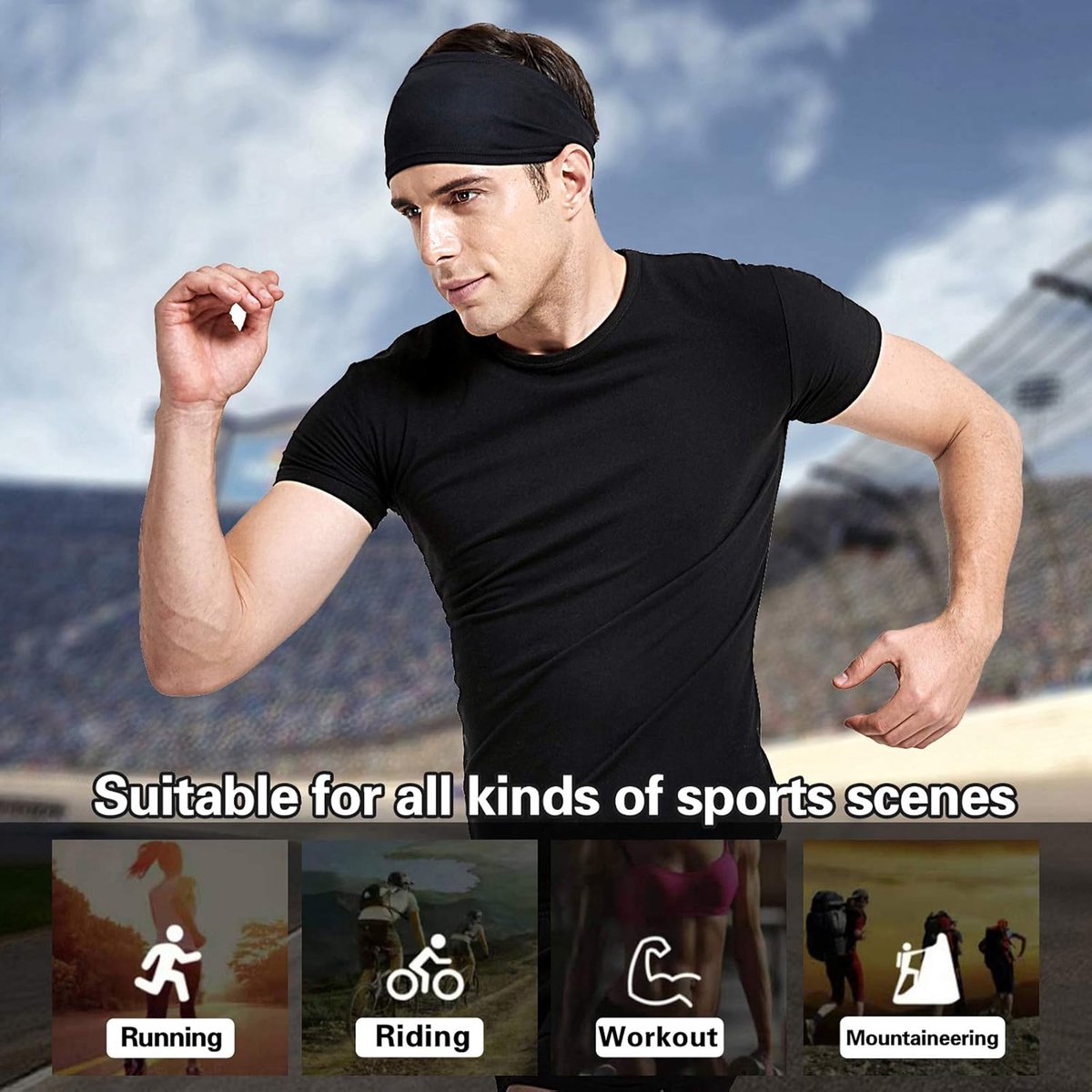 5-Pack Running Headbands for Men - Sports Headbands for Men, Sweat-Wicking - Suitable for Running, Cycling, Basketball, Yoga and Fitness Training - Elastic Unisex Headbands - Image 5