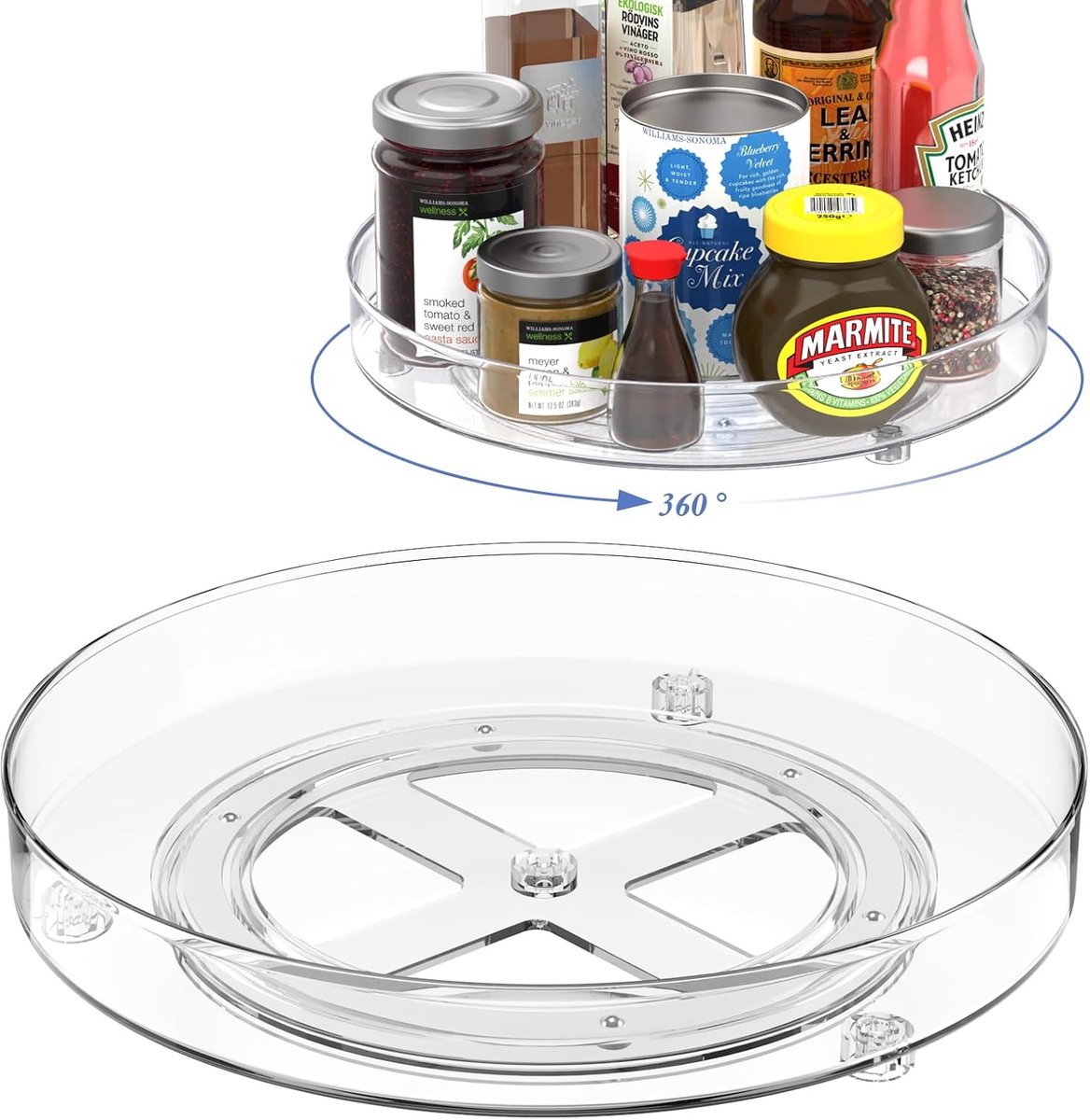 Set of two rotating storage racks (27+23.5 cm) - Rotating spice rack, rotating rack for refrigerator cabinet, rotating shelf for cupboard - Suitable for various storage spaces - Cosmetics storage - Image 1