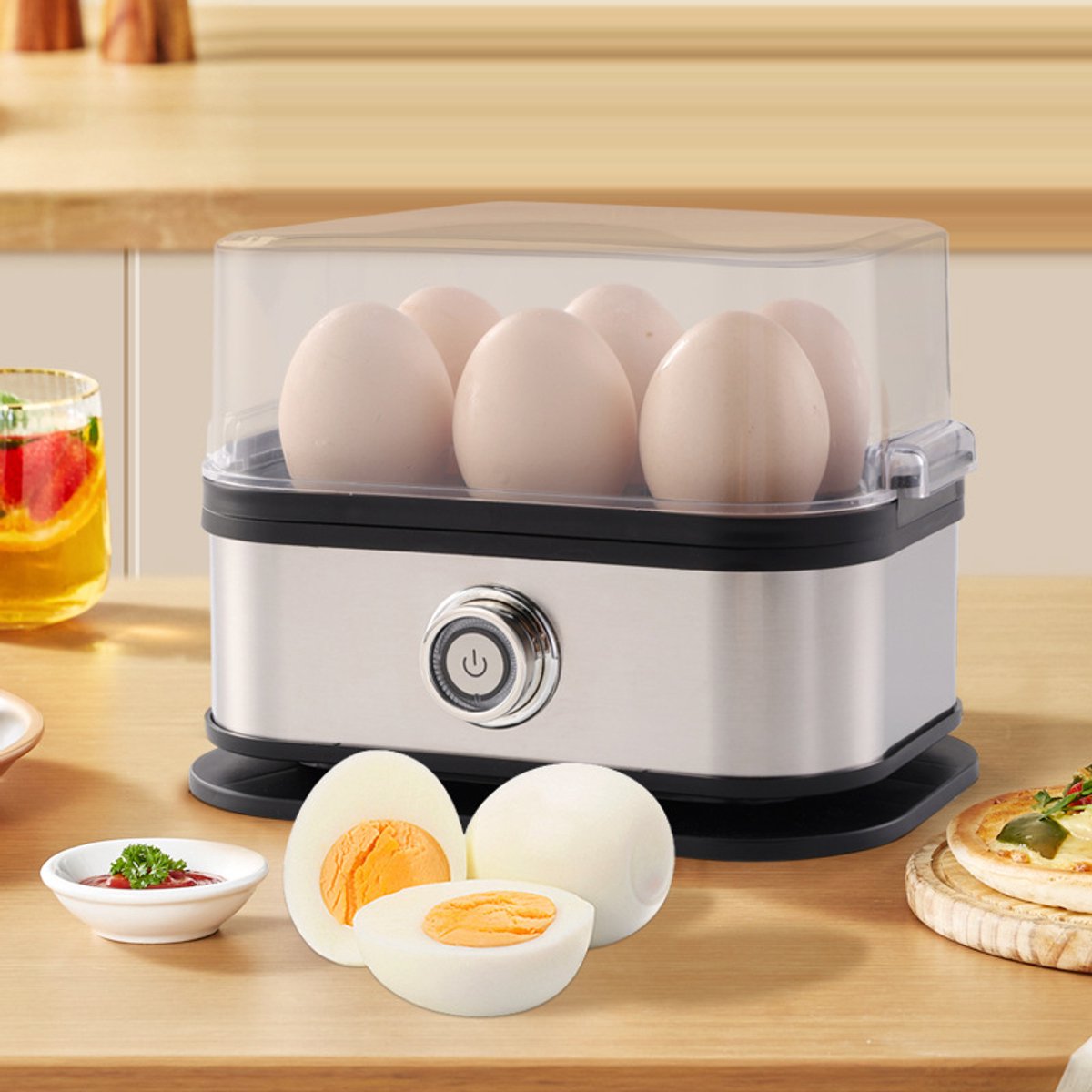 Electric Egg Boiler - Egg Boiler 6 Eggs - Made of Stainless Steel - Intelligent Steamer with Automatic Shut-Off - Image 1