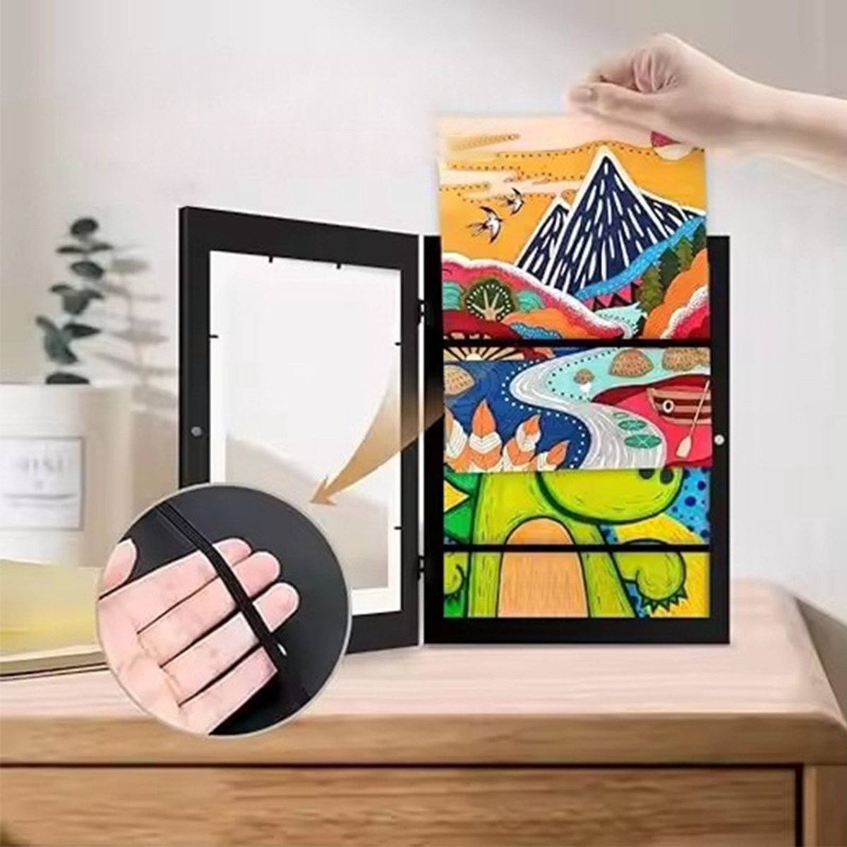 Interchangeable frame - children's drawing - Interchangeable frame A4 - Children's artwork - children's drawings interchangeable frame - Photo frame Poster frame Wall frame - Gift - Natural wood color - Image 2