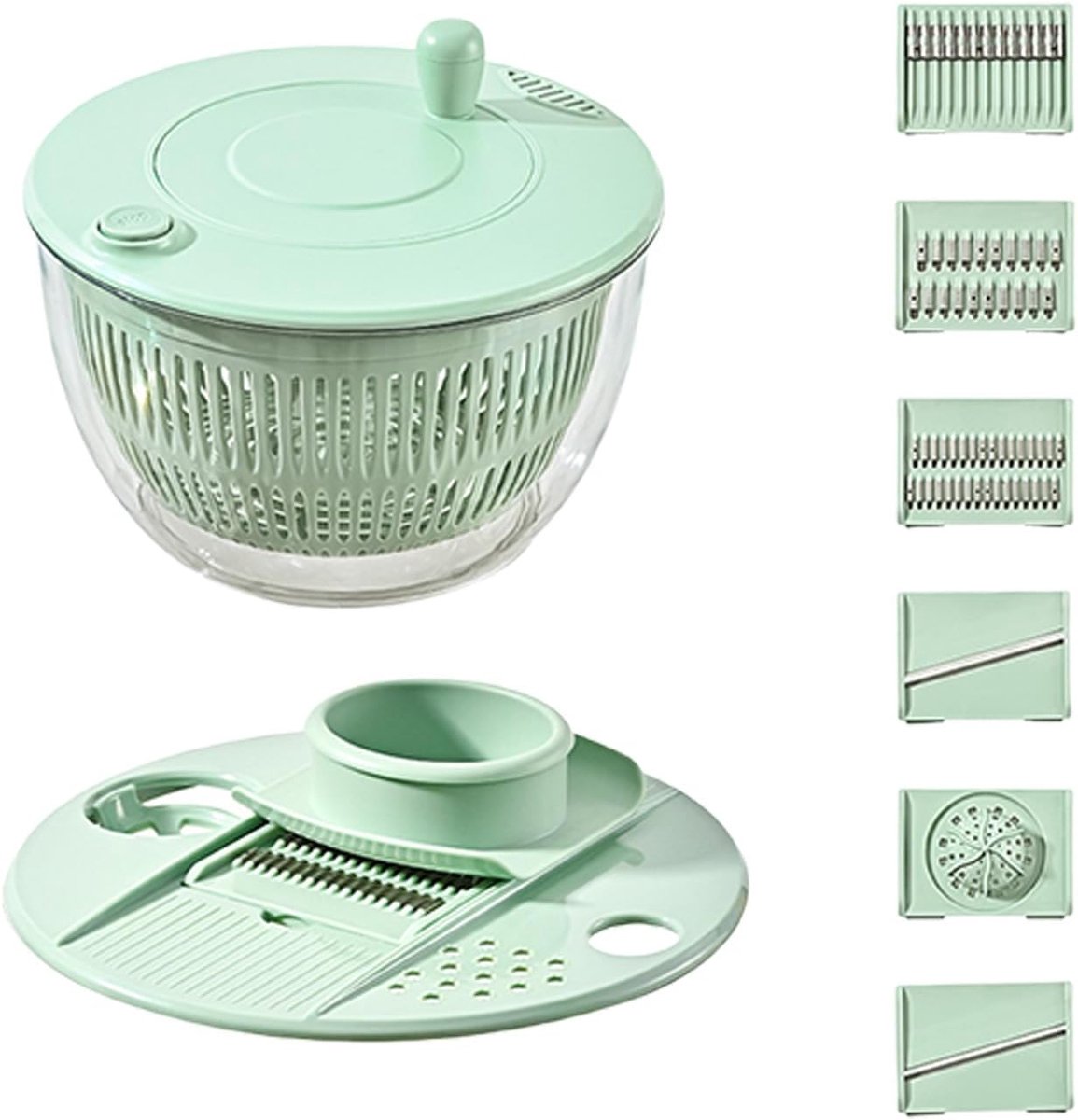 2-in-1 Double Decker Vegetable Dryer - Fruit Salad Drainer - Six Replaceable Blades - Salad Dryer - Double Decker Basket Kitchen Appliance - Double Decker Vegetable and Fruit Washer - Image 1