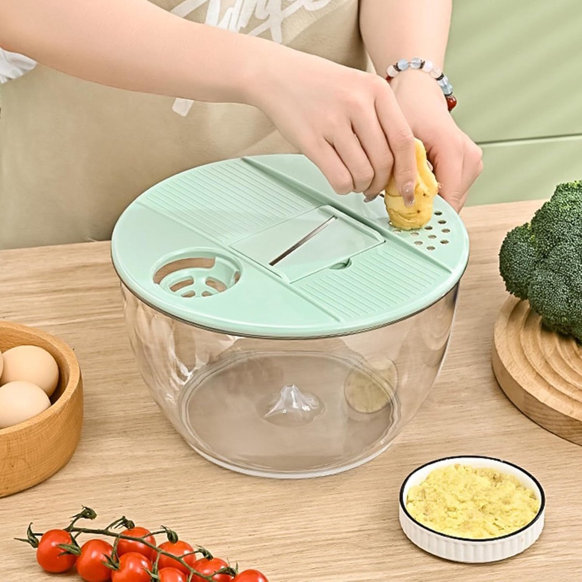 2-in-1 Double Decker Vegetable Dryer - Fruit Salad Drainer - Six Replaceable Blades - Salad Dryer - Double Decker Basket Kitchen Appliance - Double Decker Vegetable and Fruit Washer - Image 3