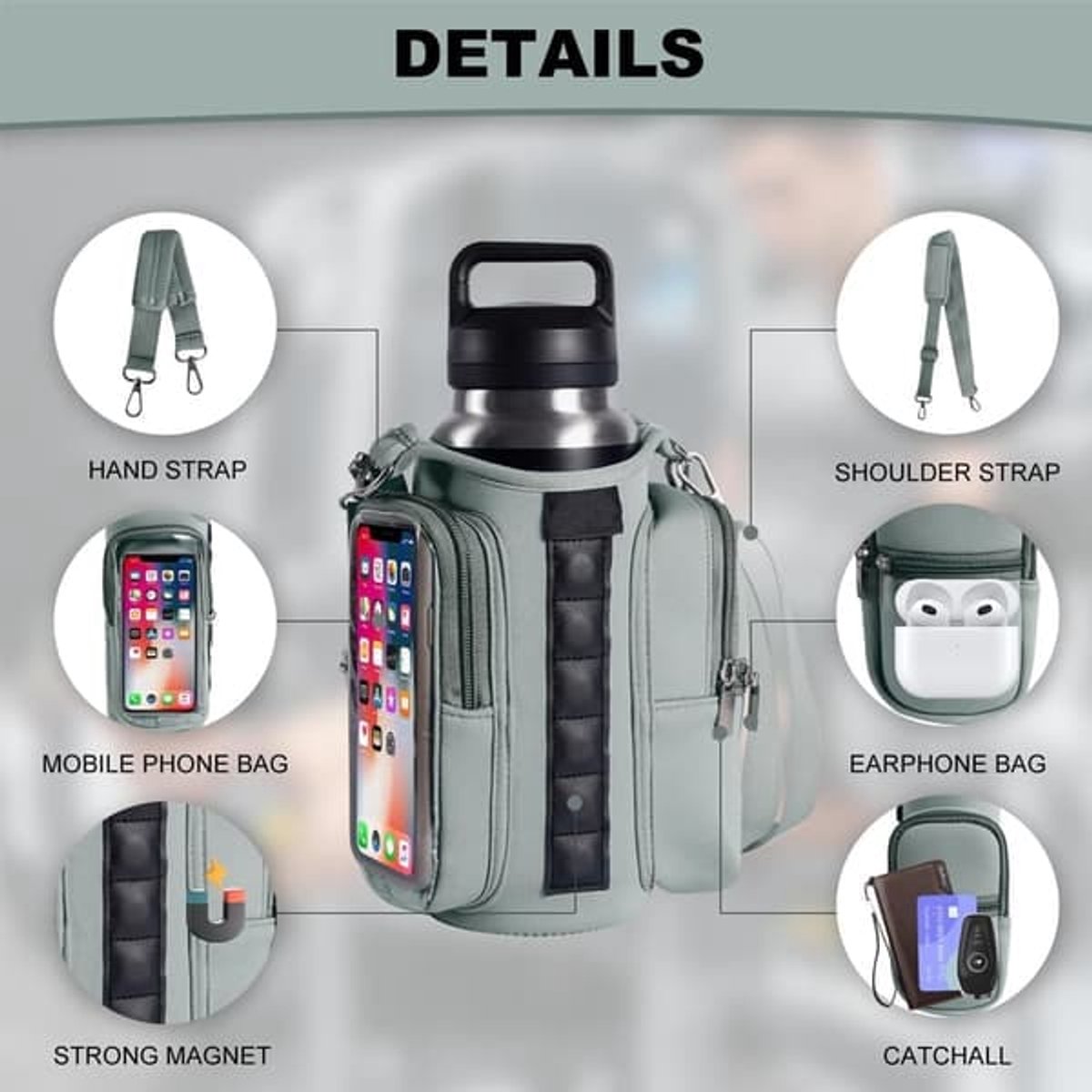 Magnetic Sports Bag with Adjustable Shoulder Strap - Includes Water Bottle Holder and Pocket - for Sports, Workouts, Travel & Work（Blue） - Image 4