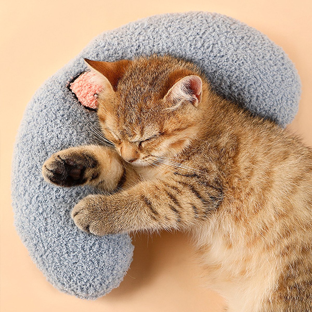 Pet Cushion - Soft Plush Pet Cushion - Cute Patterned Pet Mat - Comfortable Neck Support - Suitable for Cats and Dogs - Blue - Image 1