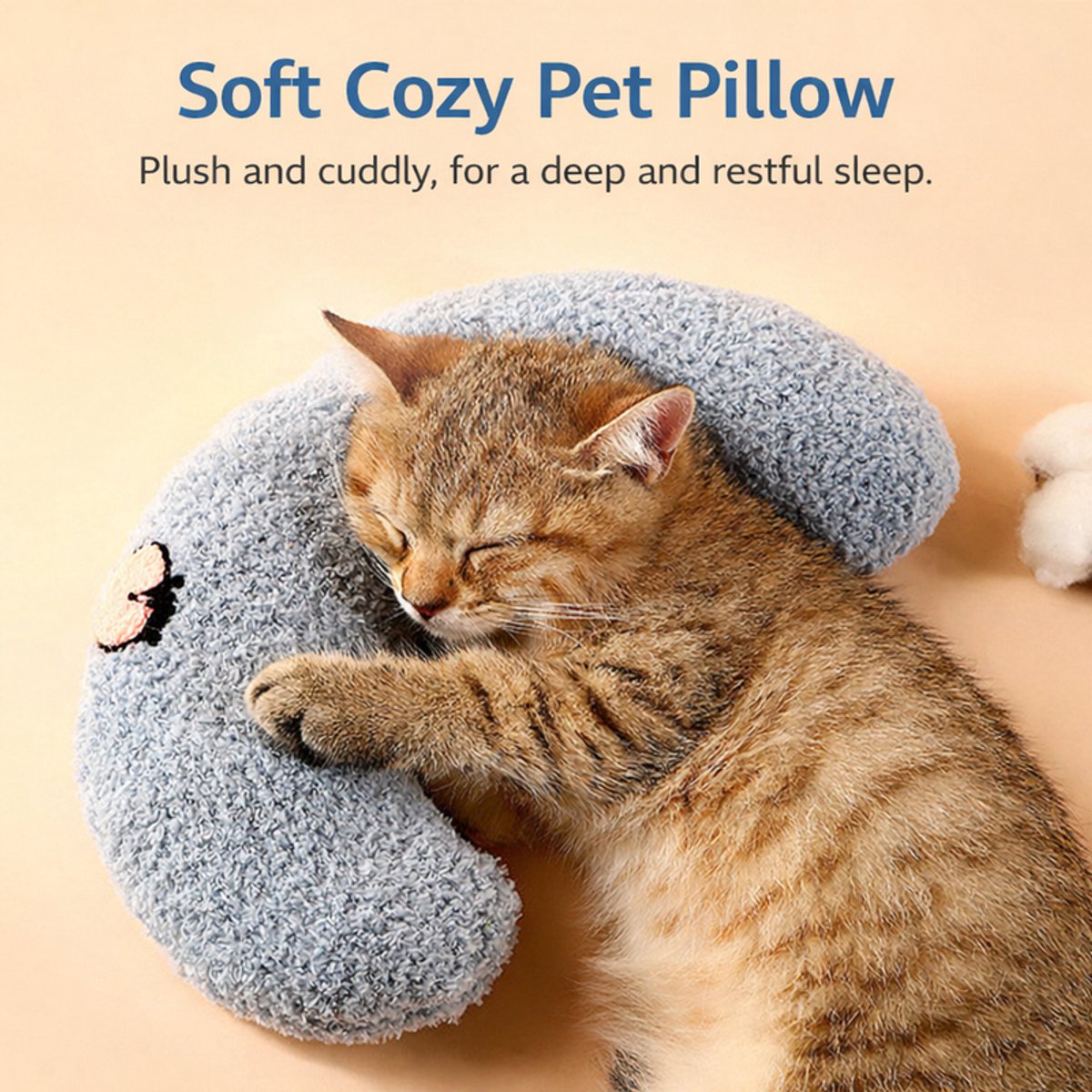 Pet Cushion - Soft Plush Pet Cushion - Cute Patterned Pet Mat - Comfortable Neck Support - Suitable for Cats and Dogs - Blue - Image 4