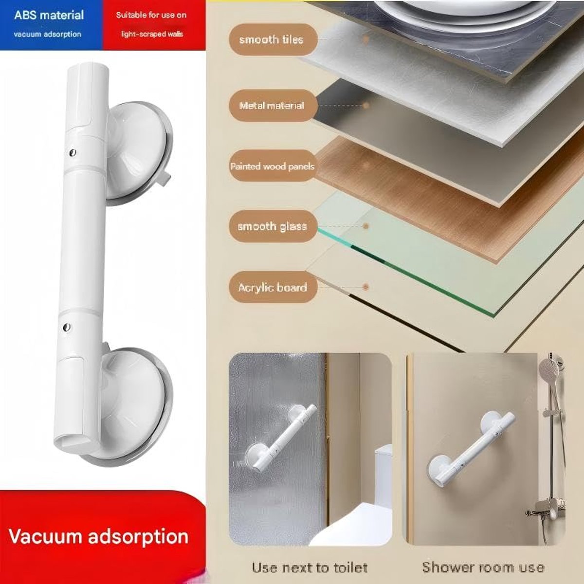 Shower Handle with Suction Cup Bathroom - Suitable for shower and toilet - Moisture-resistant - Non-slip - Safety handle - Removable - Wall bracket - Handle for the elderly and children - 35 CM - Image 4