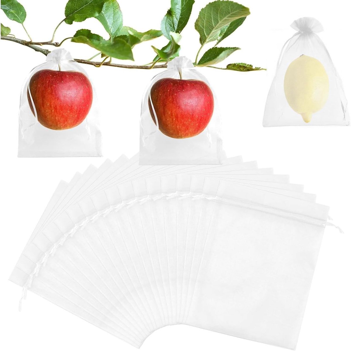 Garden Tools - 20 Items - Fruit Protection Bags - White Fruit Protection Bags with Drawstring - Garden Net Bags - Suitable for Grapes - Prevent Wasps, Cherry Vinegar Flies and Other Insects from Eating Them - Image 1