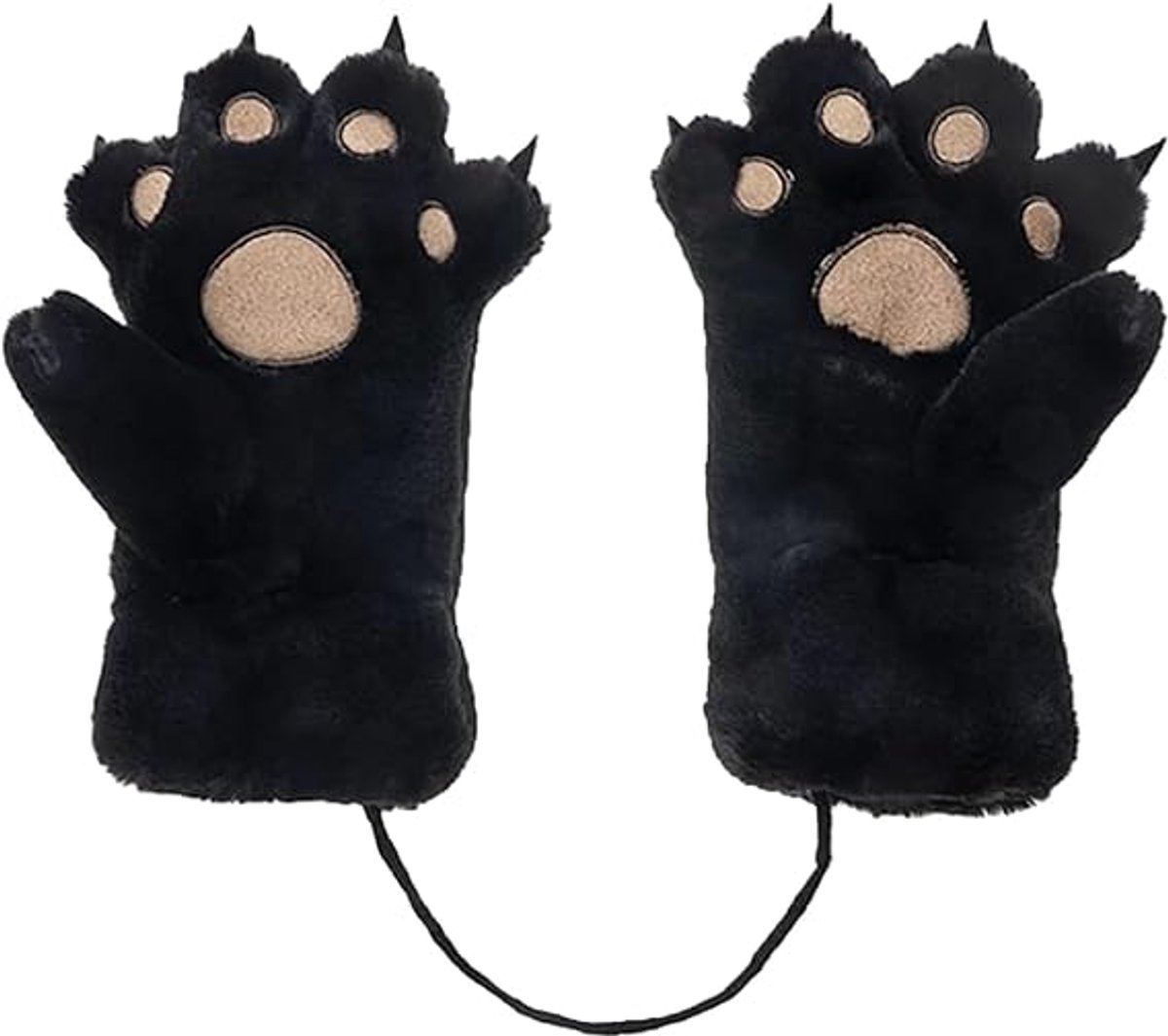 Gloves - 1 pair - Winter gloves - Cartoon gloves - Neckband - Children's gloves - Warm gloves - Plush gloves - One size（Black） - Image 1