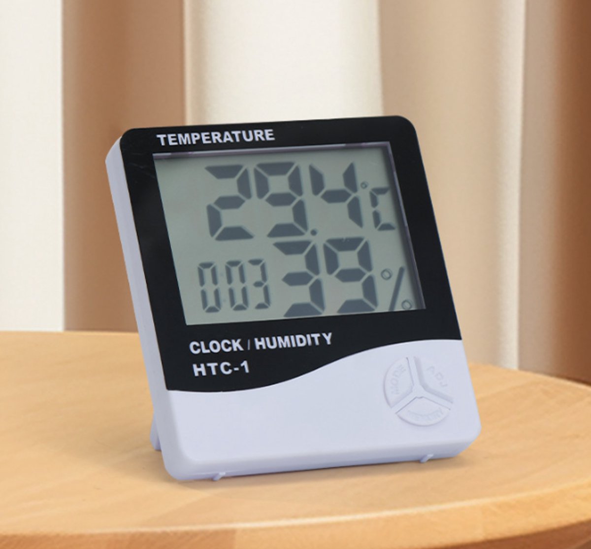 HTC-1 Home Thermometer with Electronic Alarm Clock - Creative Thermometer and Hygrometer with Large Screen - Portable Visual Alarm Clock - Image 1