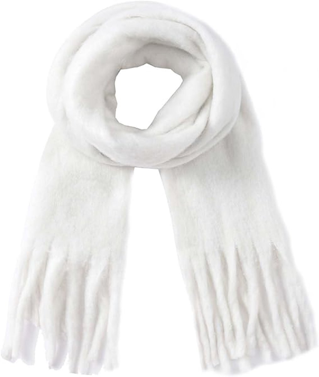 Scarf - Women's Winter Scarf - Warm and Thick Knitted Checked Scarf - Blanket Scarf - Stylish Gift - A Gift for Her (White) - Image 1