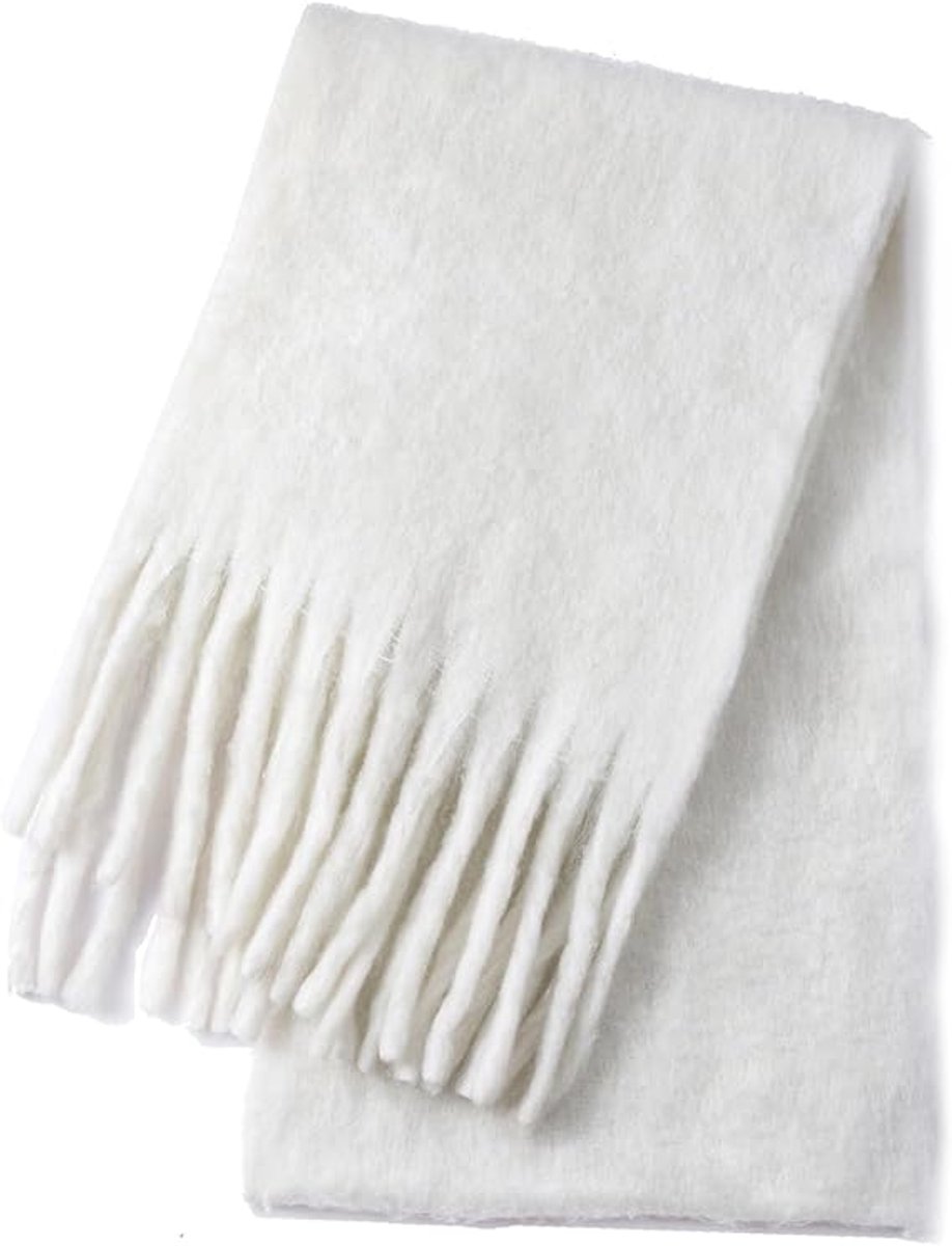 Scarf - Women's Winter Scarf - Warm and Thick Knitted Checked Scarf - Blanket Scarf - Stylish Gift - A Gift for Her (White) - Image 2