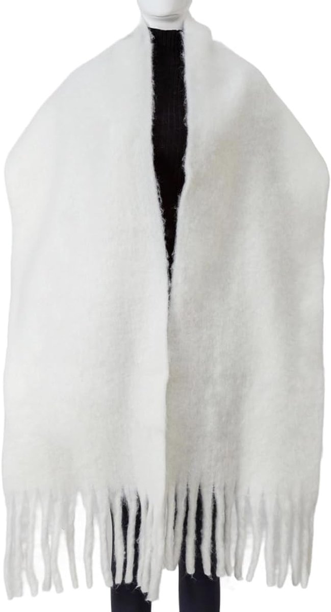 Scarf - Women's Winter Scarf - Warm and Thick Knitted Checked Scarf - Blanket Scarf - Stylish Gift - A Gift for Her (White) - Image 5