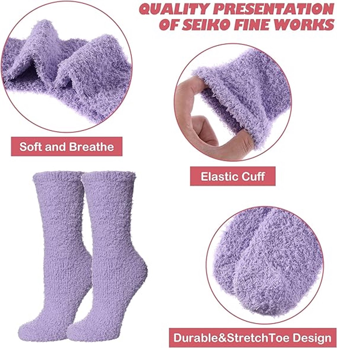 5 Pairs of Women's Fleece Socks - Comfortable and Soft - Warm Winter Socks - Soft microfiber socks, suitable for lounging and sleeping at home. - Image 2