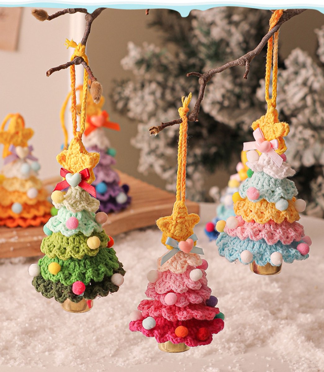 Christmas Decorations - Crochet Christmas Tree Bell Decorations - Small Christmas Decorations - Car Decorations - Style C - Image 3