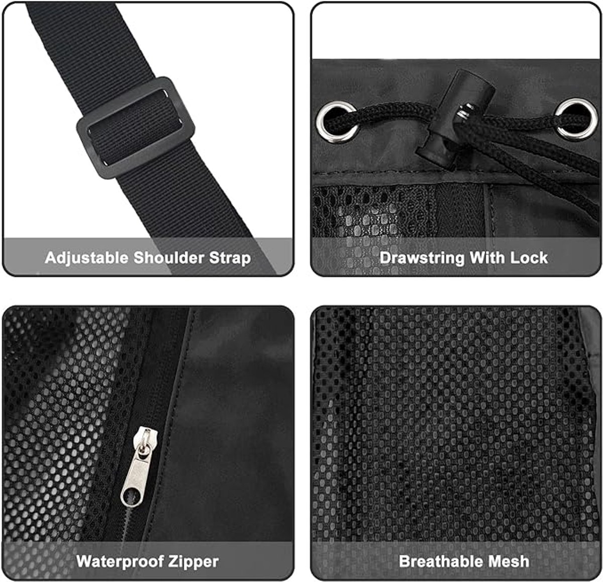 Backpack - Sports Bag - Travel Bag - Training Bag - Swimming Bag - 30*15*45cm - Mesh Material - Drawstring Design - Side Storage Space - Unisex - Suitable for Fitness, Swimming, Travel, Dancing, Camping（Black） - Image 4