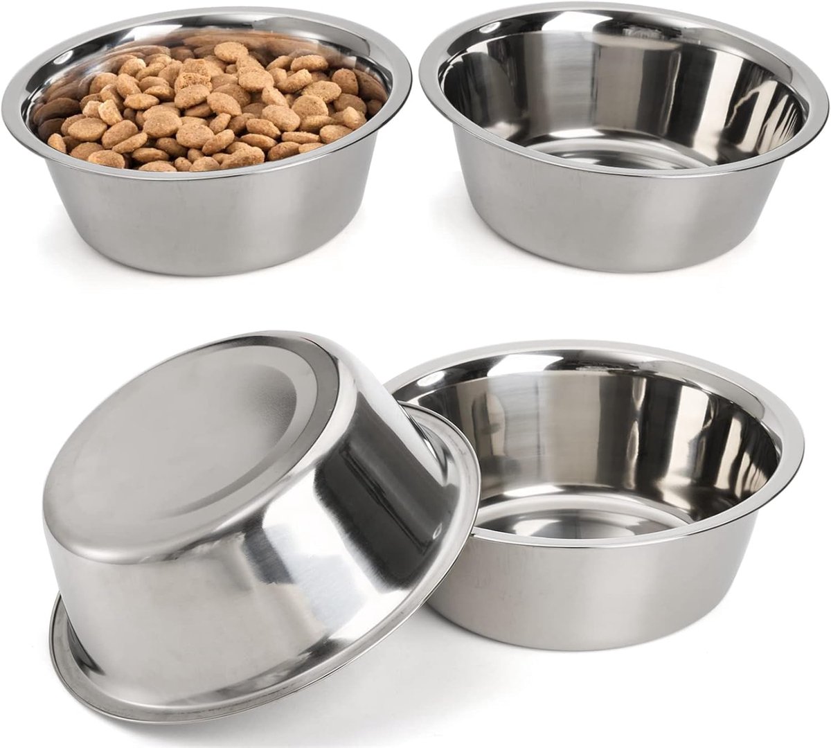 4-Pack Stainless Steel Food and Water Bowls for Cats and Dogs - Pet Food and Water Bowls - Pet Bowls - For Large, Medium, and Small Dogs - Kitten Bowls - Puppy Bowls - Image 1
