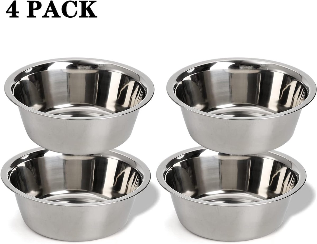 4-Pack Stainless Steel Food and Water Bowls for Cats and Dogs - Pet Food and Water Bowls - Pet Bowls - For Large, Medium, and Small Dogs - Kitten Bowls - Puppy Bowls - Image 6