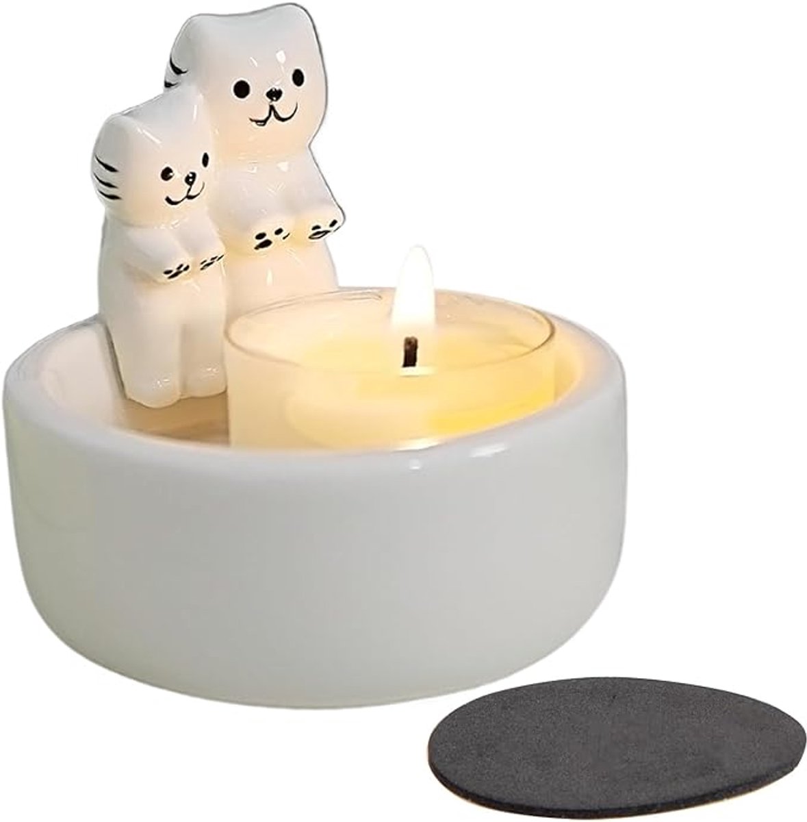 Candle Holder - 1 Piece Cartoon Cat Candle Holder - White Handmade Ceramic Candle Holder - Tea Candle Holder - Decorative Candle Holder - A Gift for Spending Warm Moments with Your Loved One - A Gift for Your Lover or Friend - Image 1