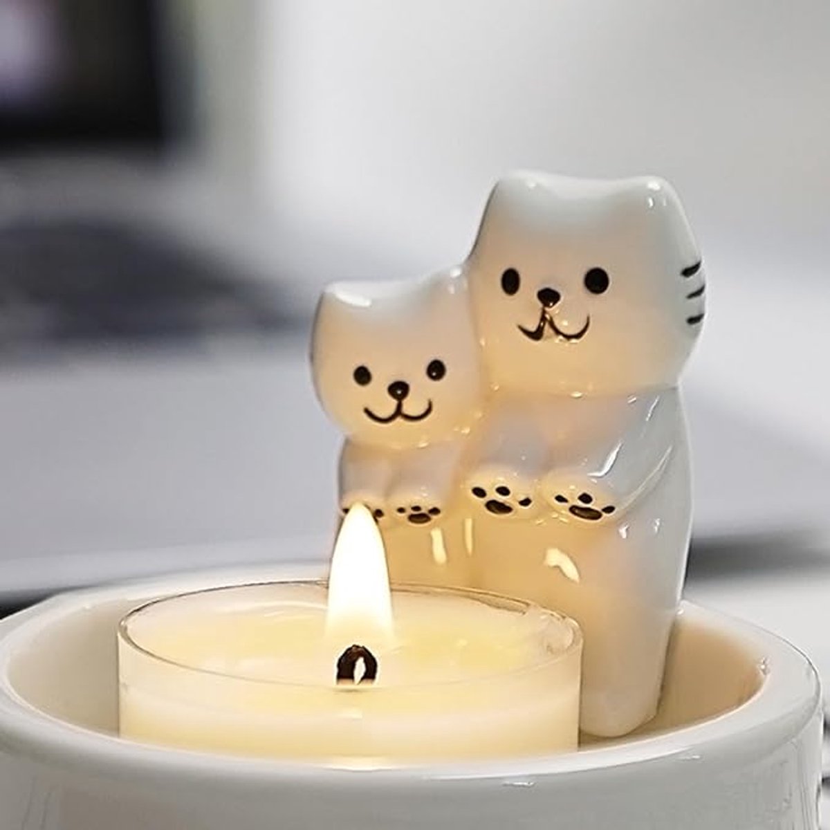Candle Holder - 1 Piece Cartoon Cat Candle Holder - White Handmade Ceramic Candle Holder - Tea Candle Holder - Decorative Candle Holder - A Gift for Spending Warm Moments with Your Loved One - A Gift for Your Lover or Friend - Image 3