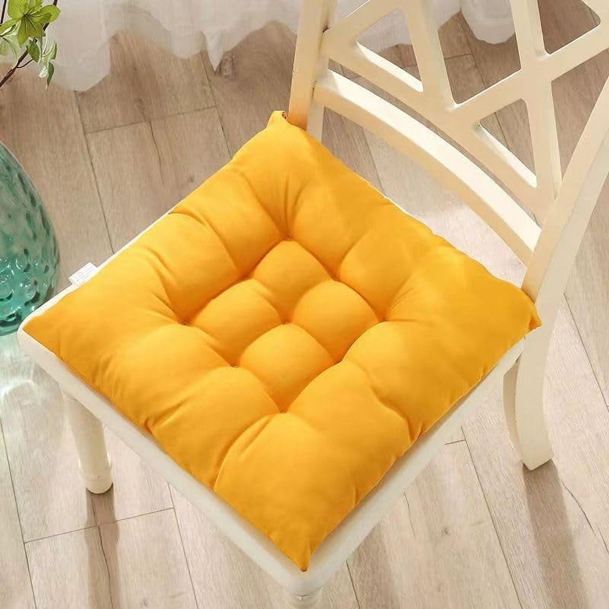 Indoor and Outdoor Chair Cushions - Set of 4 - Square Cotton Chair Cushions - Wicker Chair Cushions - Suitable for Dining Chairs, Patio Chairs, Camping Chairs and Kitchen Chairs (40x40cm) - (Yellow) - Image 1