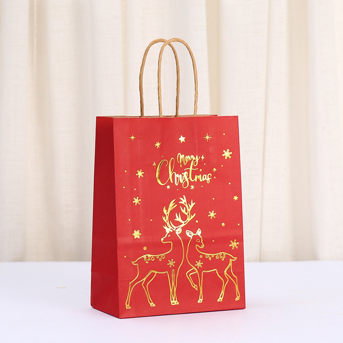 Gift Bags - 12 pieces - Kraft paper gift bags - Bags - Tote bags - Christmas paper bags with print - Party wrapping bags - Image 4