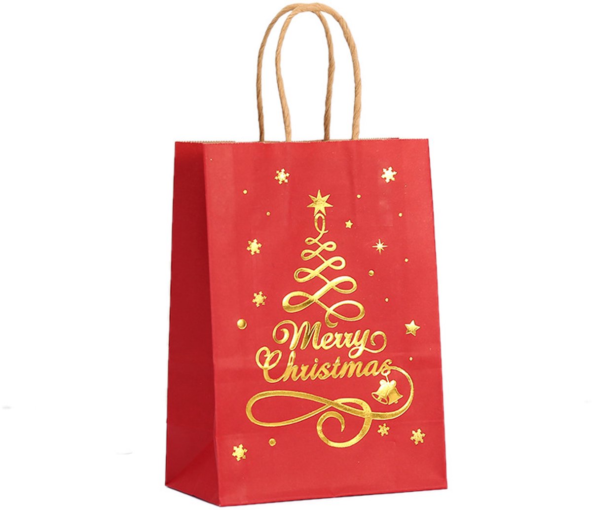 Gift Bags - 12 pieces - Kraft paper gift bags - Bags - Tote bags - Christmas paper bags with print - Party wrapping bags - Image 5