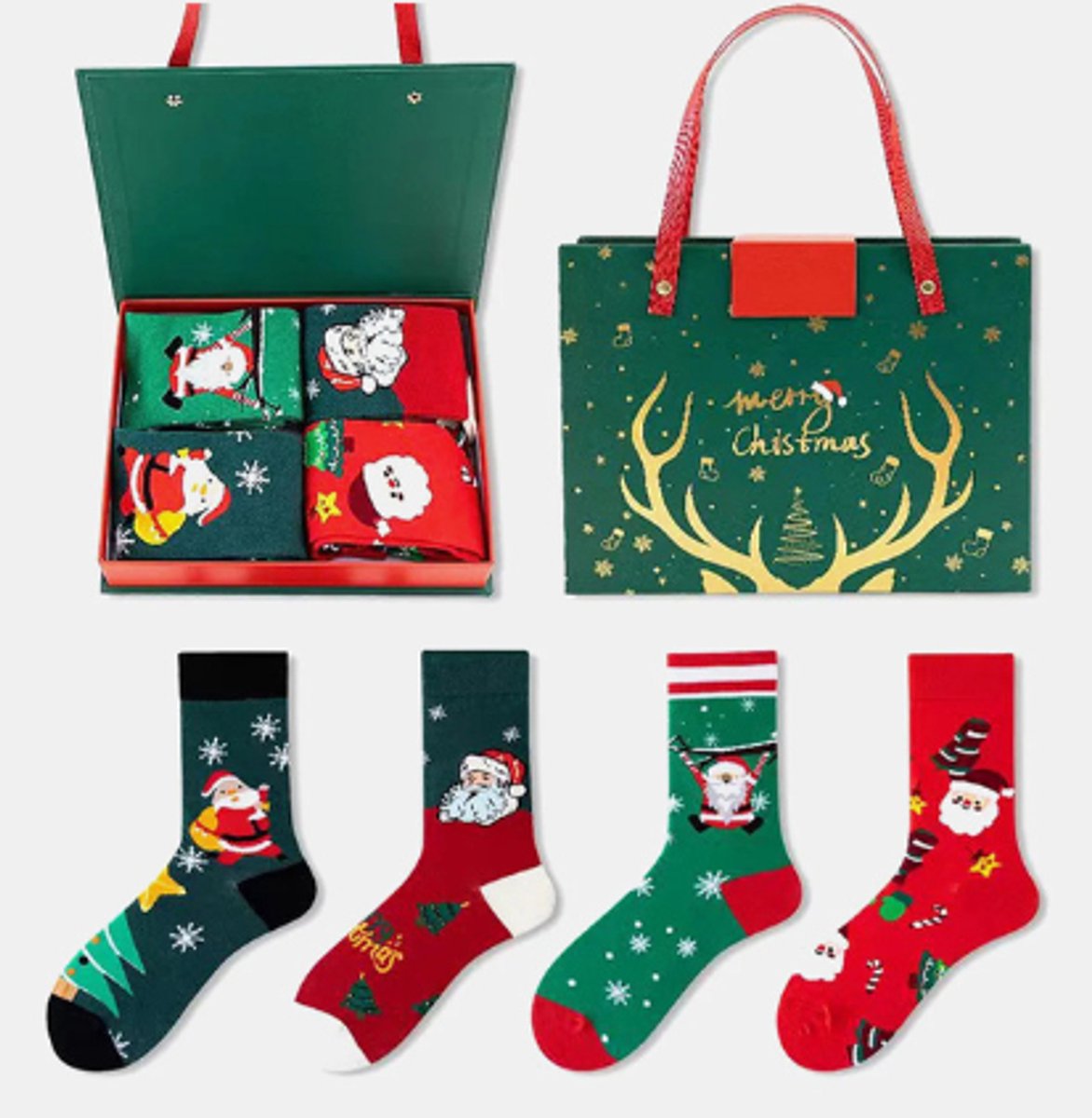 Socks - 4 pairs - House socks - Christmas socks - Gift set - Cotton socks with Santa Claus and snowman - Christmas socks - Christmas gift - Birthday gift - Image 1