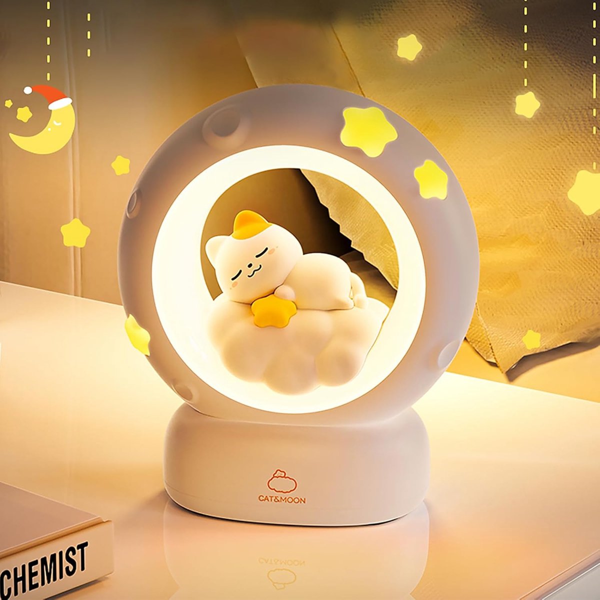 Night Light - Children's Night Light - Parents' Night Light - Rechargeable Desk Lamp - Bedside Cat Lamp - With Touch Sensor - With Dimming Function - A Perfect Gift for Girls and Kids (Cat) - Image 1