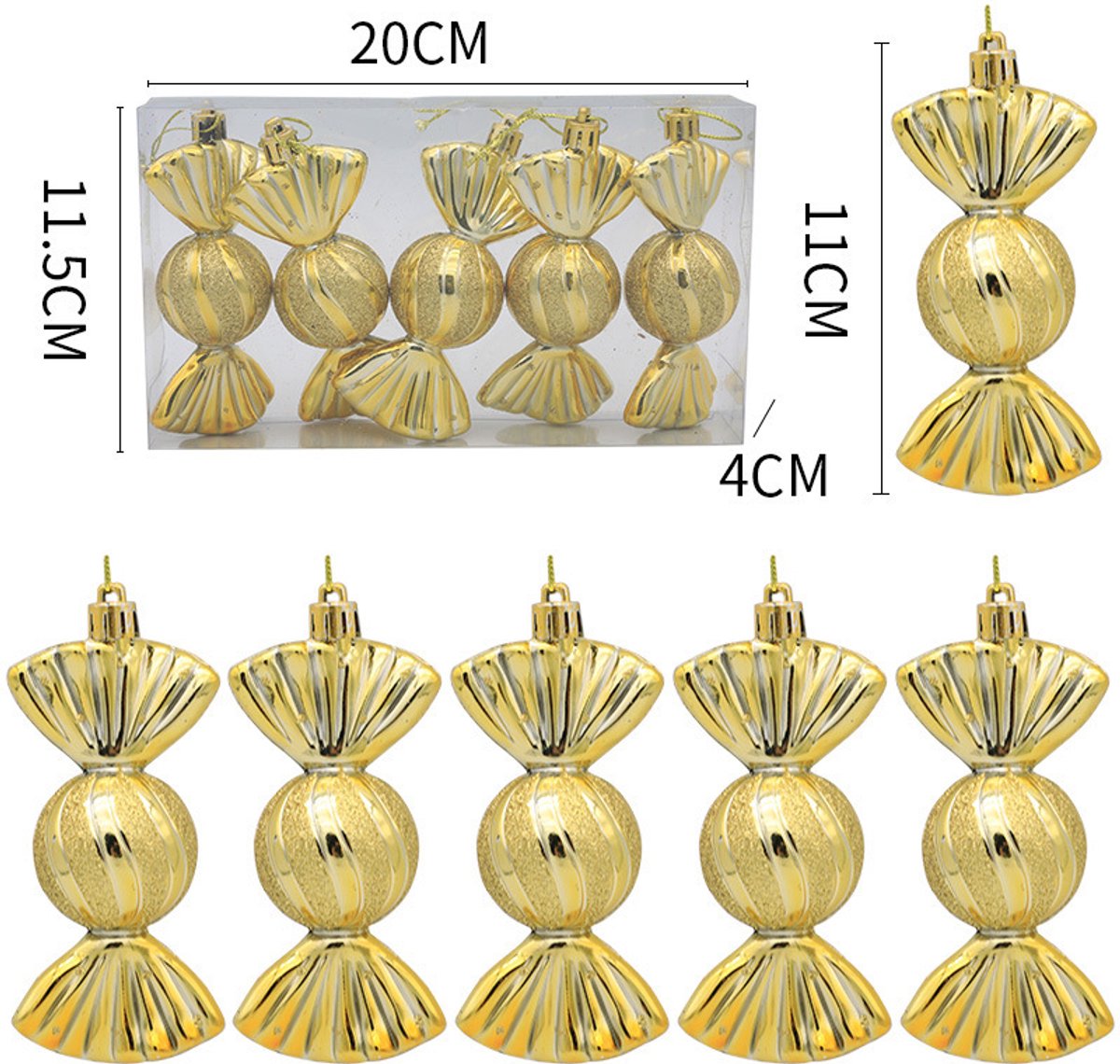 Christmas Decorations - Christmas Decorations - Painted Candy Christmas Tree Decorations - Gold (5 per box) - Image 1