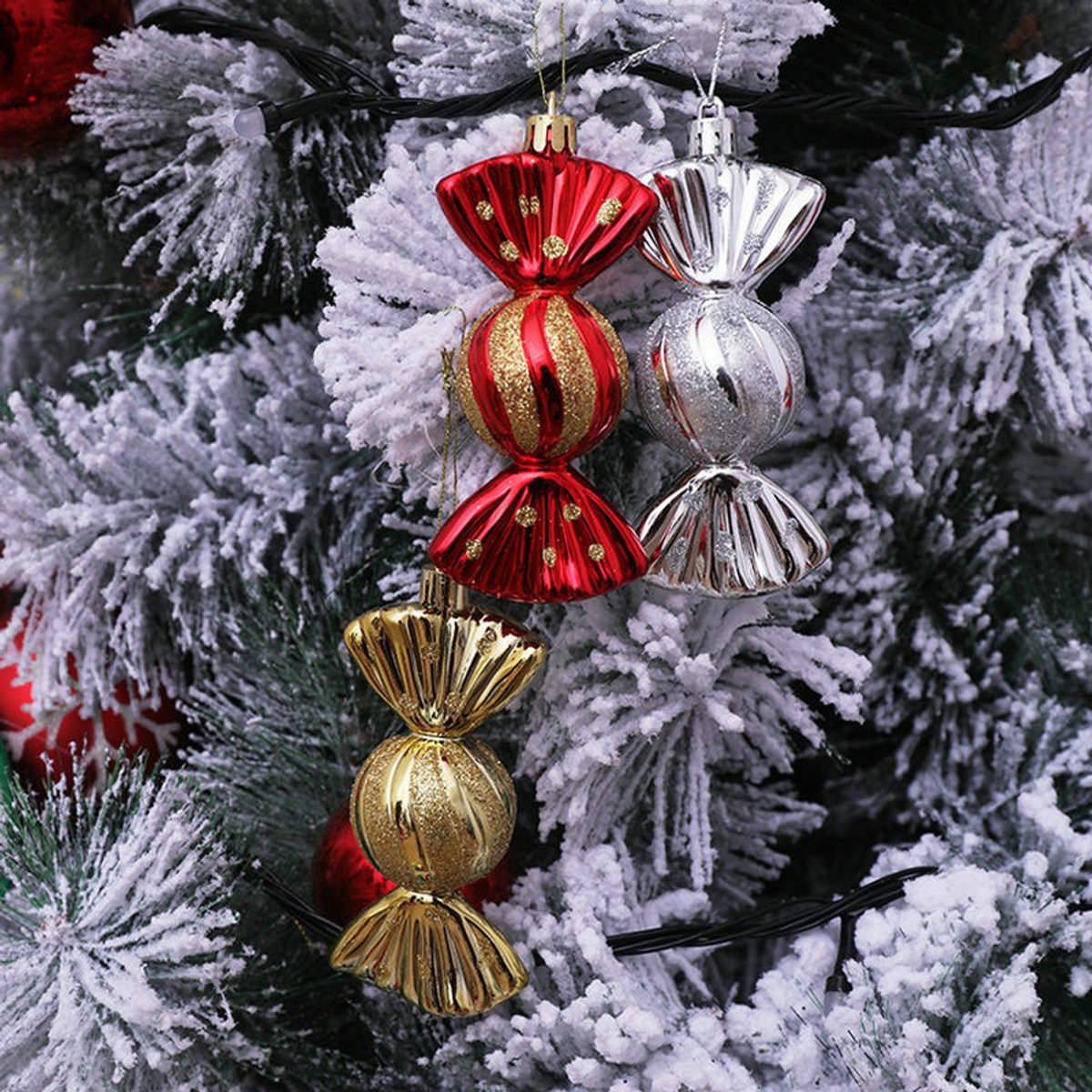 Christmas Decorations - Christmas Decorations - Painted Candy Christmas Tree Decorations - Gold (5 per box) - Image 3