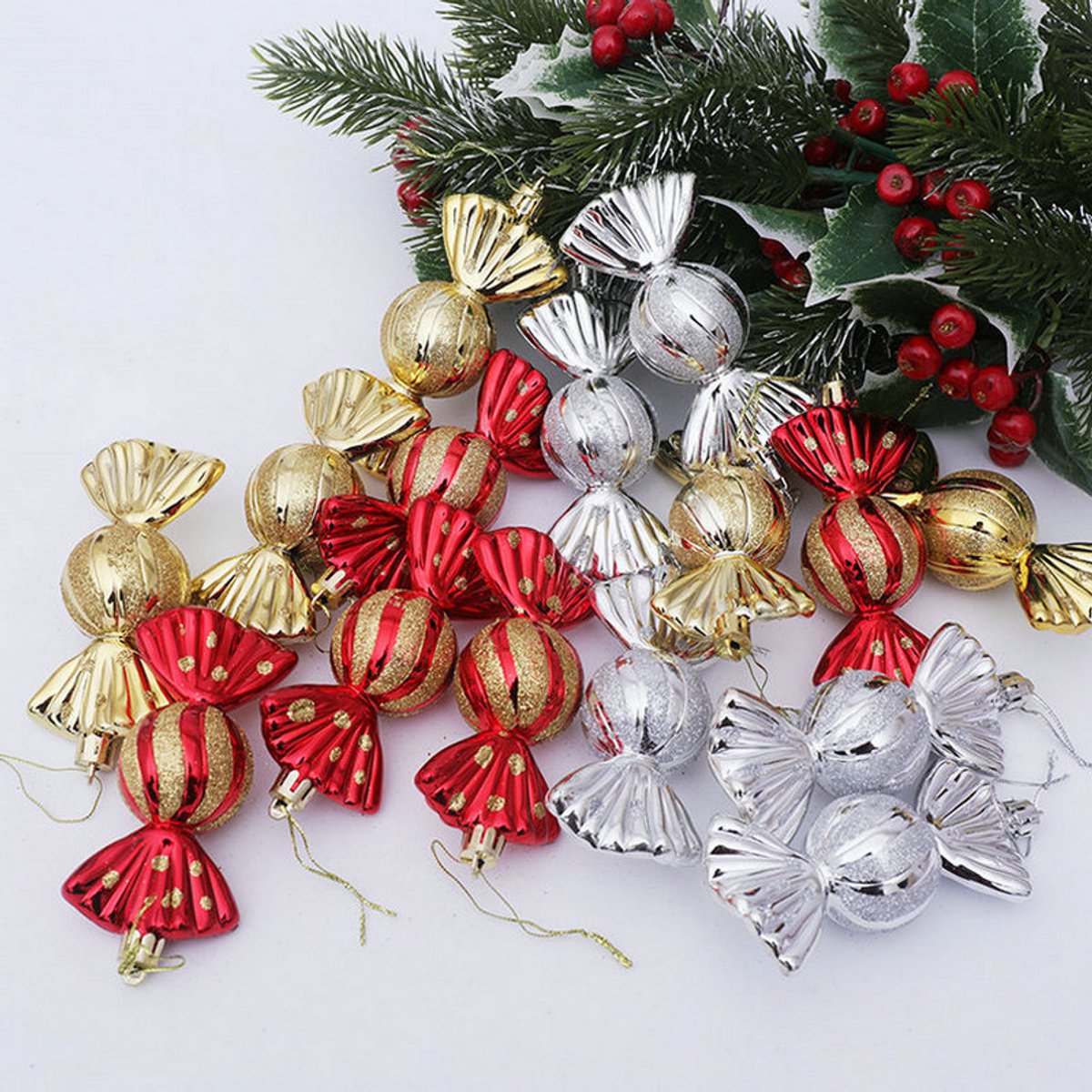 Christmas Decorations - Christmas Decorations - Painted Candy Christmas Tree Decorations - Gold (5 per box) - Image 4