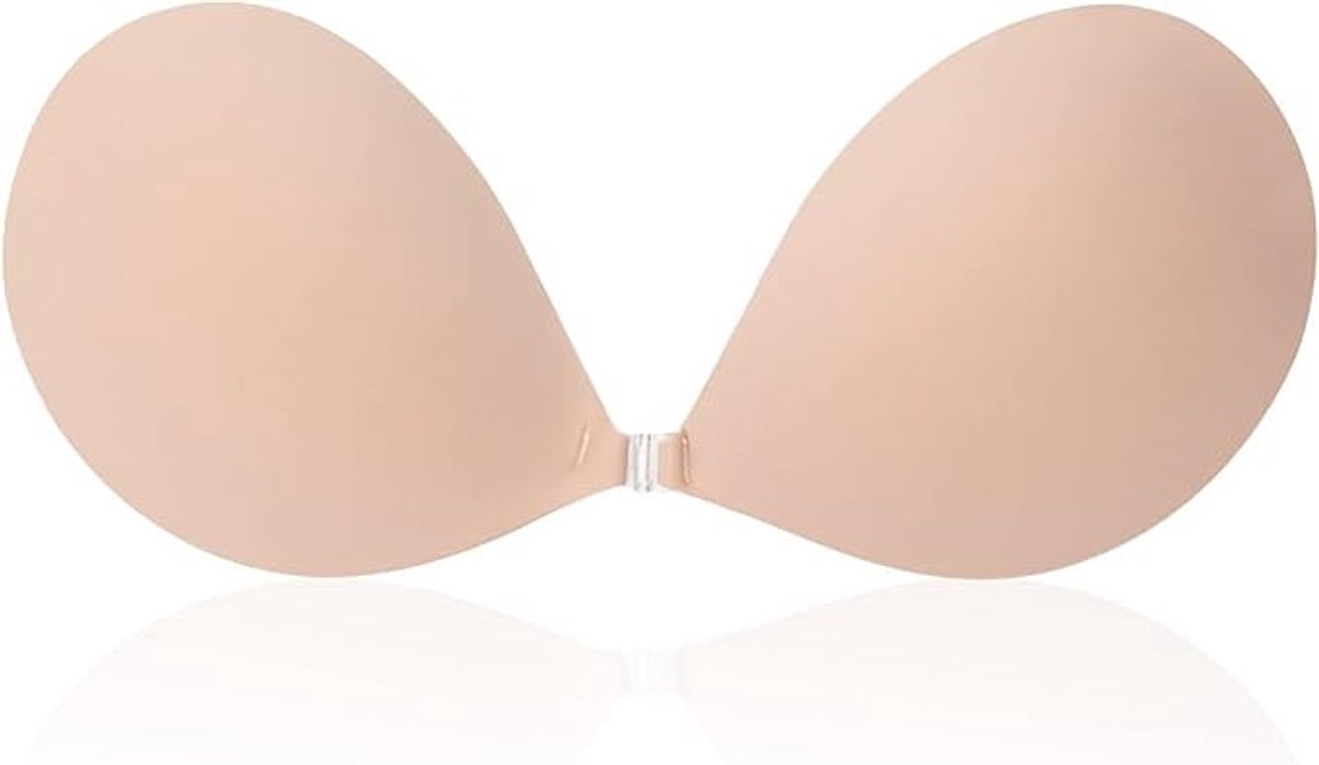 1 round bra cup - strapless invisible silicone - transparent push-up bra - seamless design - front closure - beige - A - Image 1