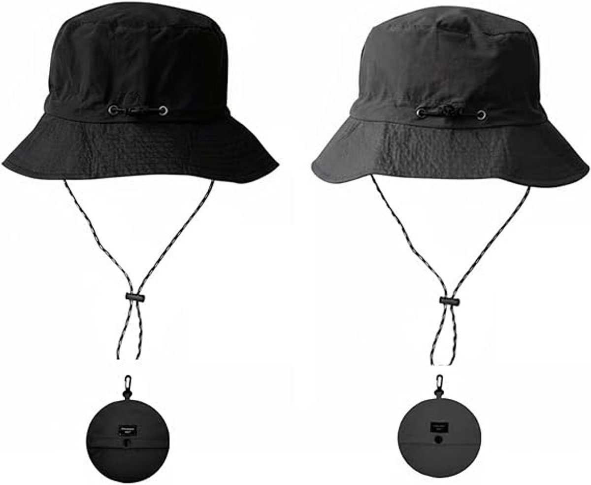Hat - Sun Hat - Outdoor Jungle Hat - Foldable Bucket Hat - Rain Hat - Unisex - With Removable Chin Strap - 2-Piece (Black + Gray) - Image 1