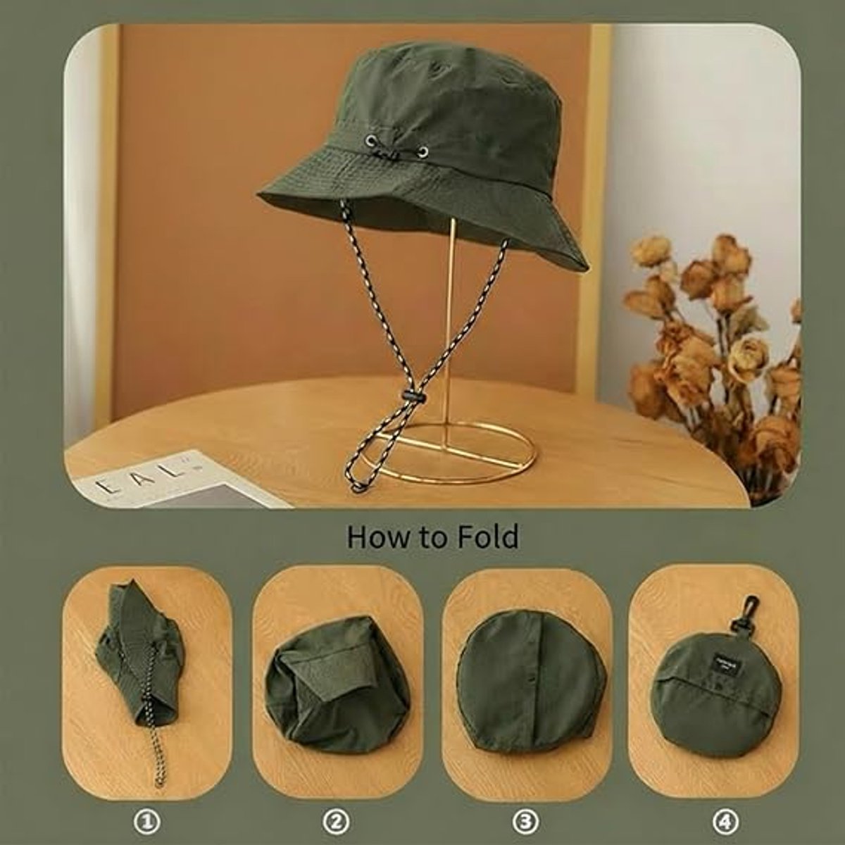 Hat - Sun Hat - Outdoor Jungle Hat - Foldable Bucket Hat - Rain Hat - Unisex - With Removable Chin Strap - 2-Piece (Black + Gray) - Image 2