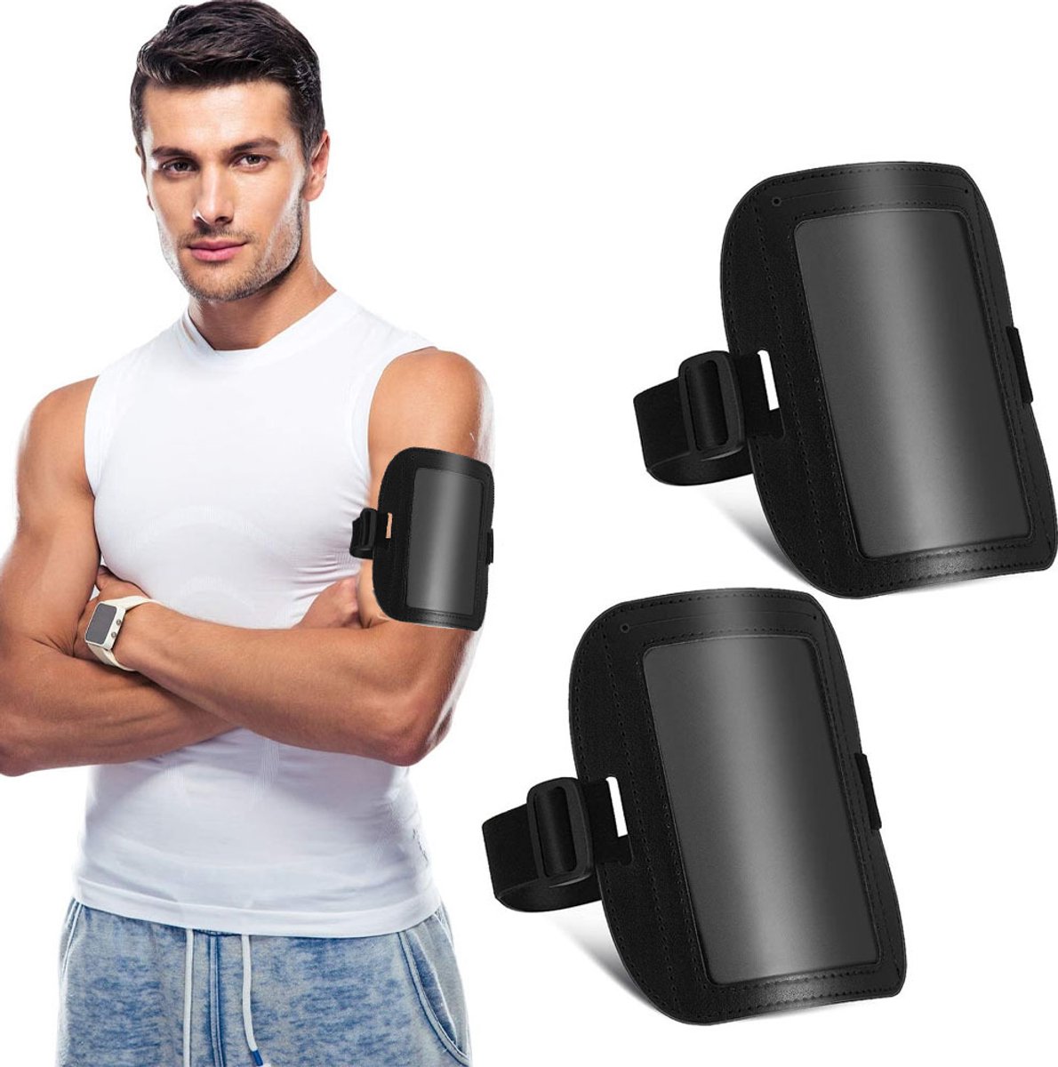 Card Holder - Arm ID Holder - Horizontal - PU Card Holder - Black 2 pieces - Image 1
