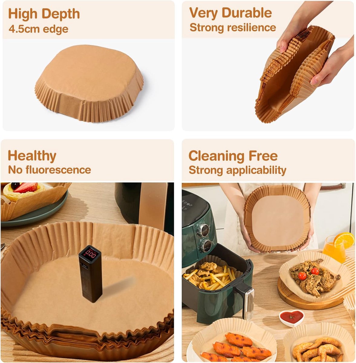 Airfryer Paper (100 sheets) - Airfryer Paper Mat 20 cm - Non-stick Airfryer Paper - Baking Mat - BPA-free - Suitable for 3-6 litre ovens - Baking Tray - Microwave-safe (square) - Image 2