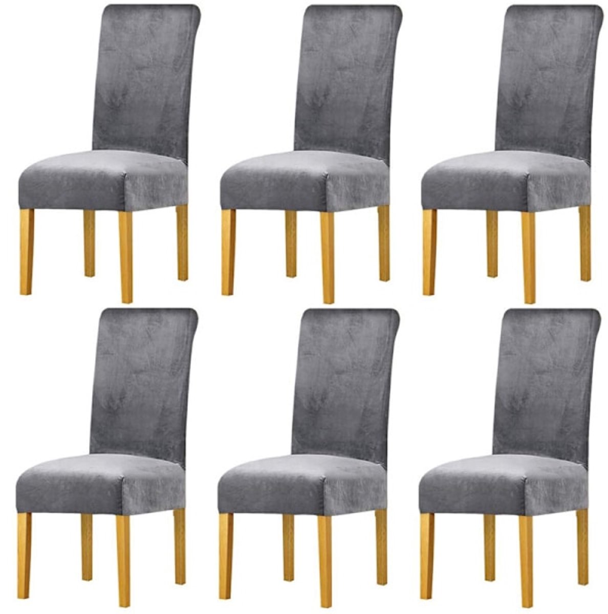 Chair Covers - Set of Velvet Chair Covers - Gray Chair Covers - Stretch Dining Chair Covers - Set of 6 - Image 1