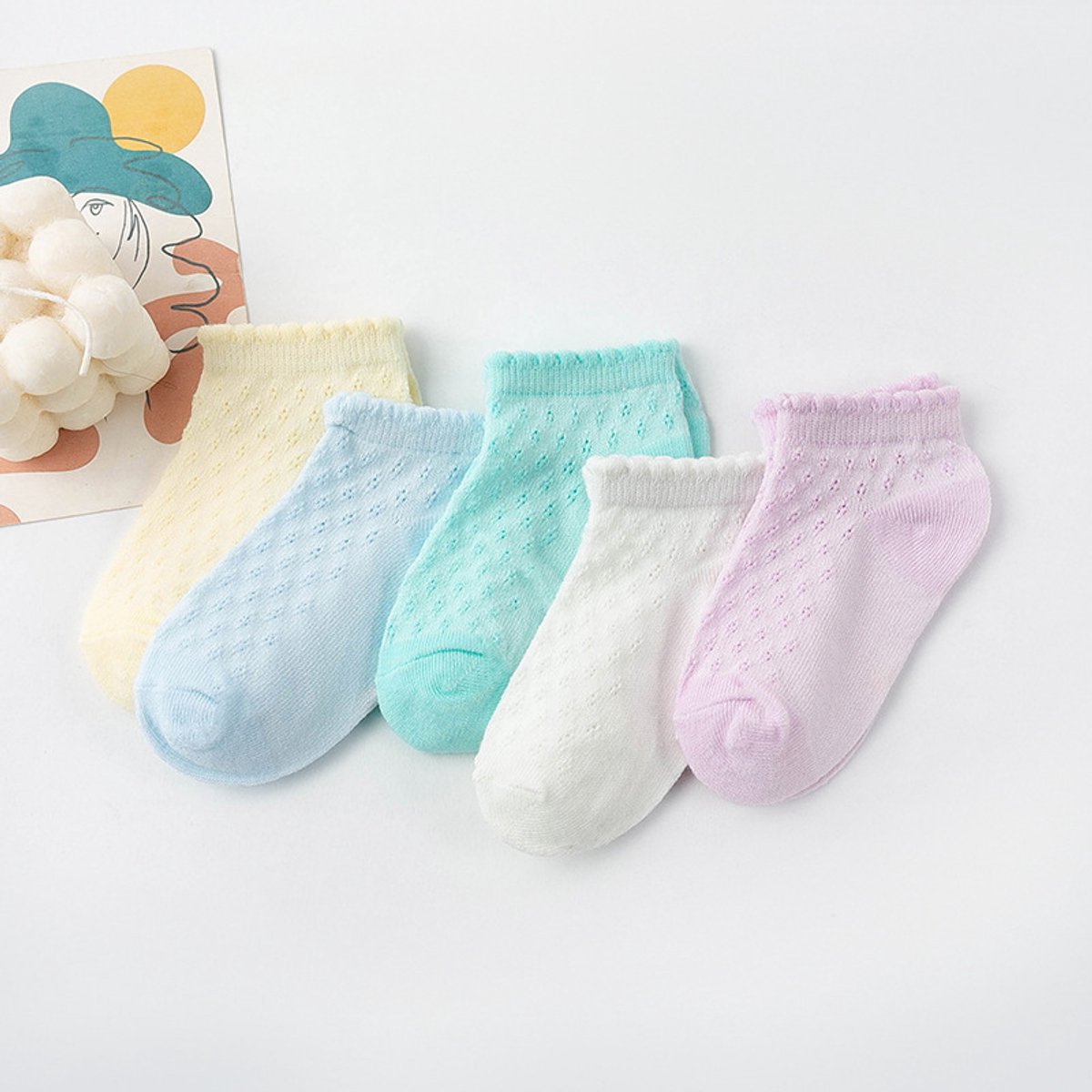 Baby socks - (5 pairs) - Socks - Children's socks - 100% cotton baby socks - Suitable for toddlers and children - Breathable lace mesh socks size M - Suitable for children from 1 to 3 years - Image 4