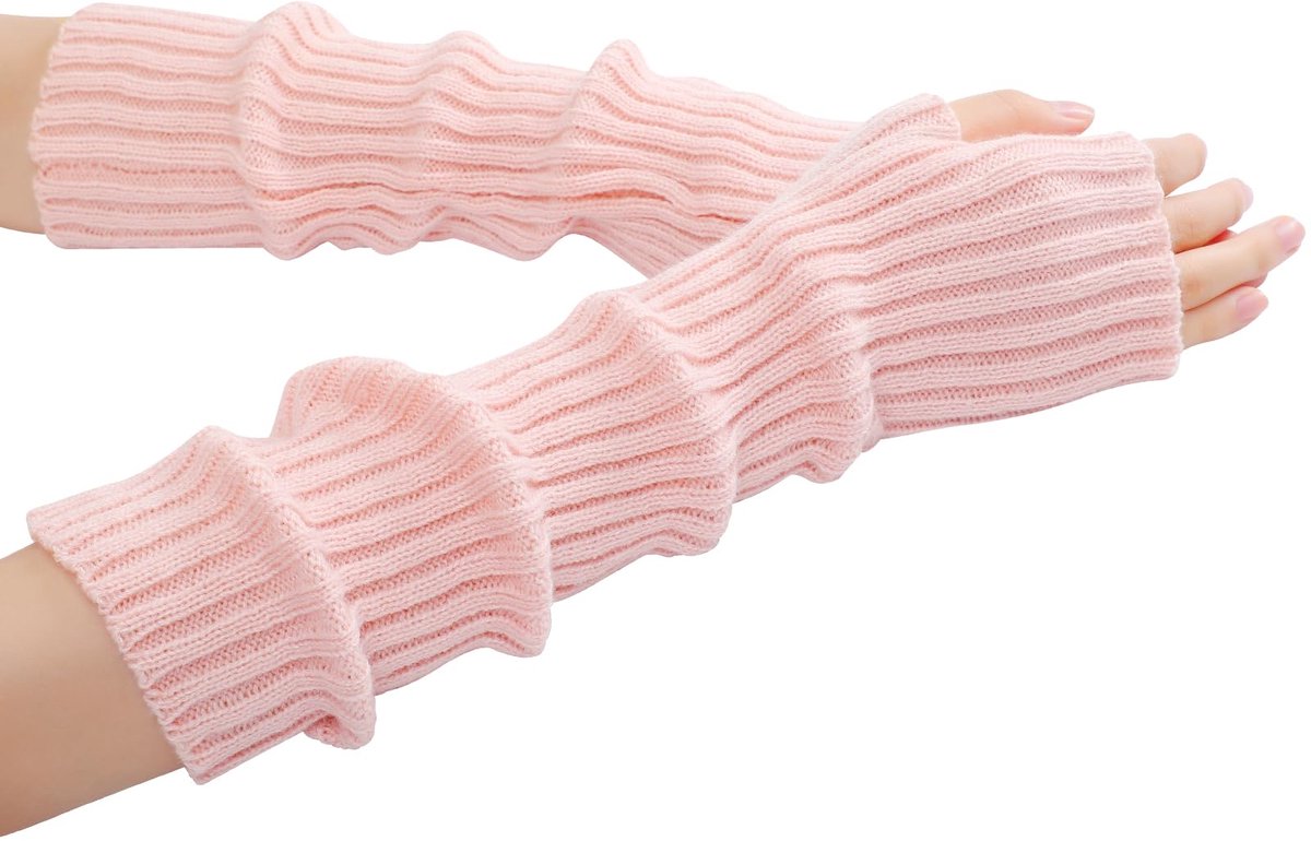 Arm Sleeves - Women's Long Fingerless Knitted Y2K Arm Sleeves - (Pink) - Image 3