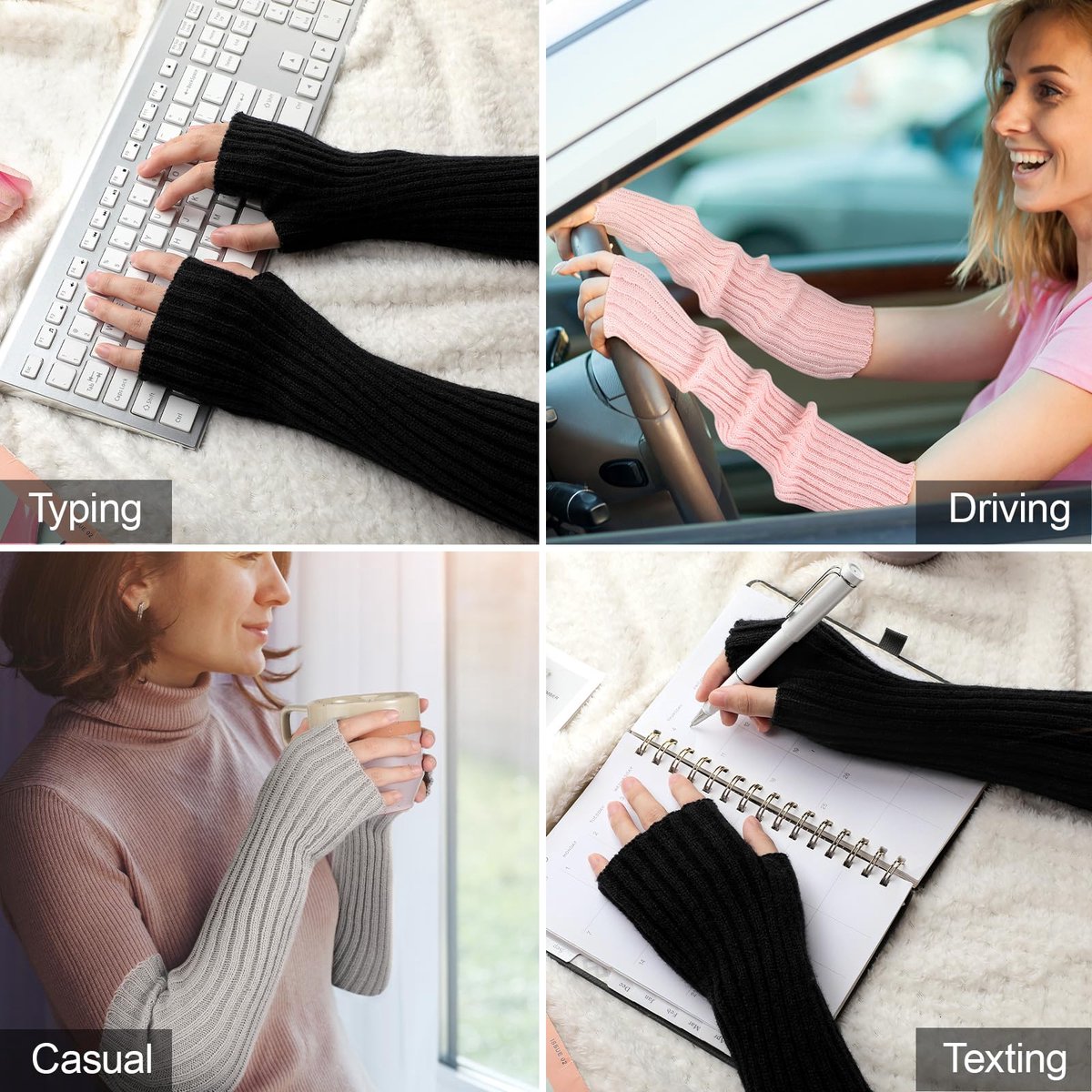 Arm Sleeves - Women's Long Fingerless Knitted Y2K Arm Sleeves - (Pink) - Image 6