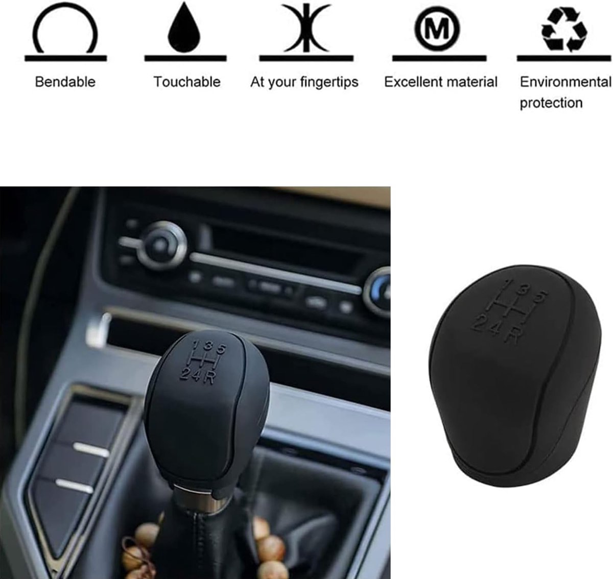 Transmission Lever Cover - Car Gear Shift Knob Cover - Car Gear Shift Knob Protective Cover - Car Round Soft Silicone Anti-slip Gear Shift Knob Cover - Black - Image 2