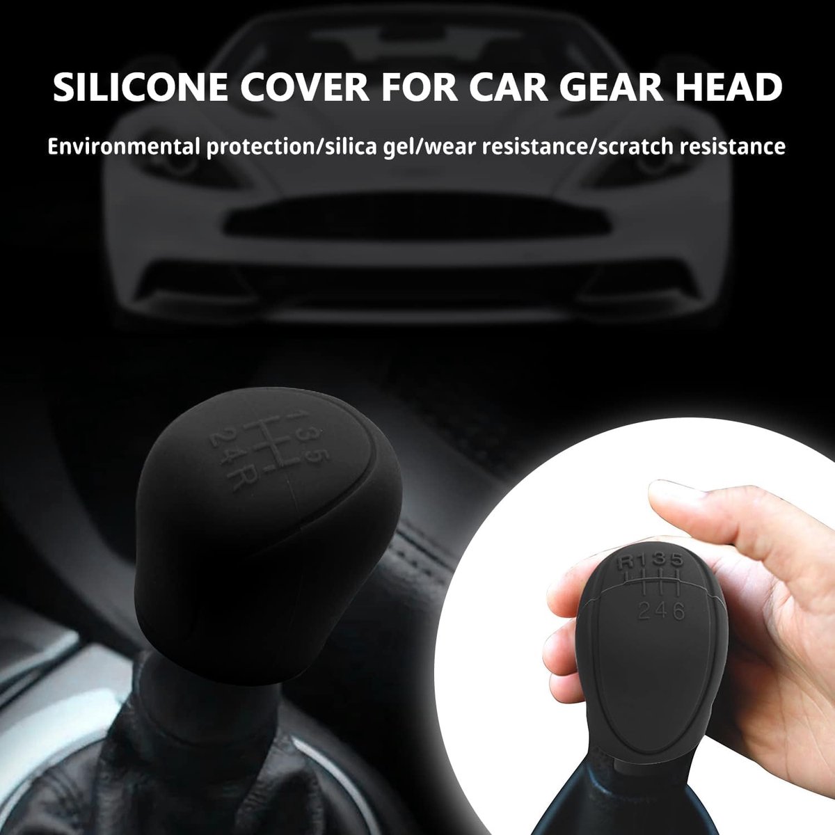Transmission Lever Cover - Car Gear Shift Knob Cover - Car Gear Shift Knob Protective Cover - Car Round Soft Silicone Anti-slip Gear Shift Knob Cover - Black - Image 5