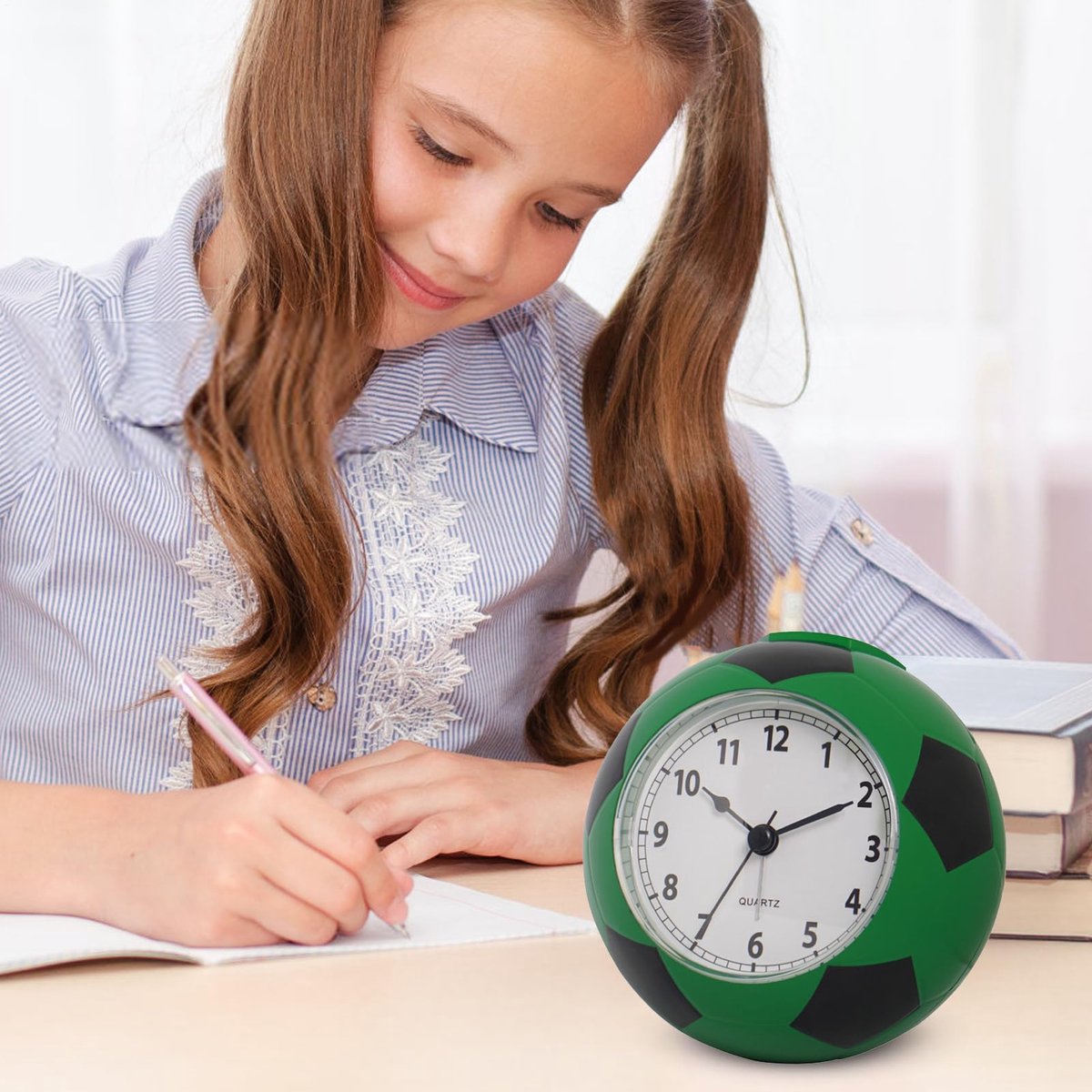 Football Alarm Clock - Silent - Non-ticking Desk Clock | Kids Bedside Clock | Cute football design, easy-to-read analog display, perfect for kids' bedrooms, great birthday gift for boys and girls - vegetable - Image 2