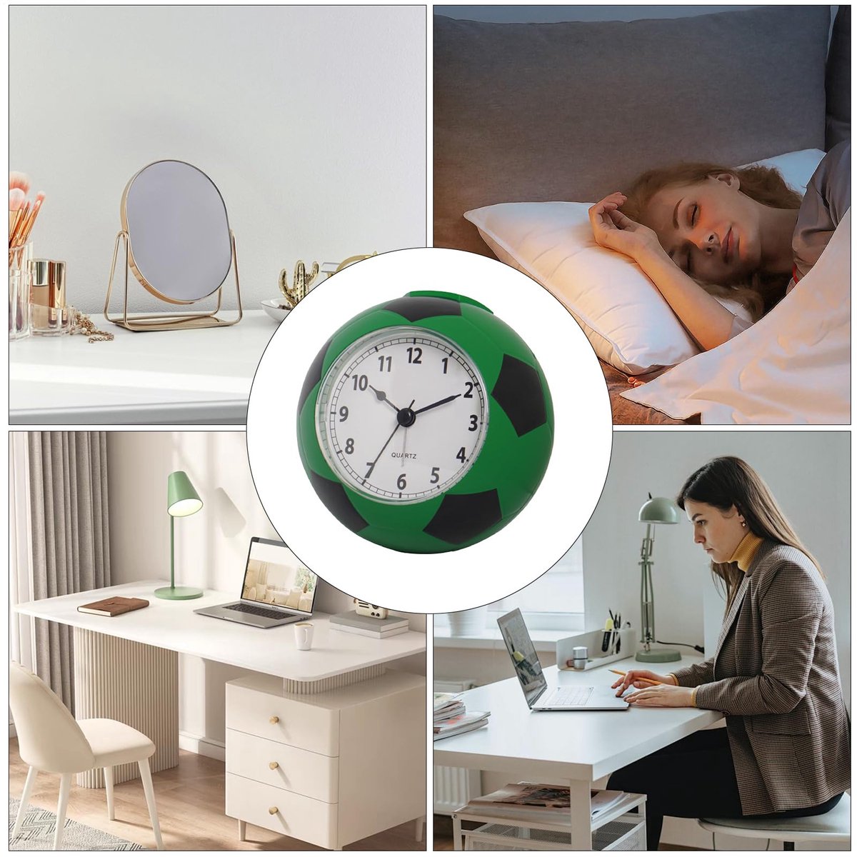 Football Alarm Clock - Silent - Non-ticking Desk Clock | Kids Bedside Clock | Cute football design, easy-to-read analog display, perfect for kids' bedrooms, great birthday gift for boys and girls - vegetable - Image 3