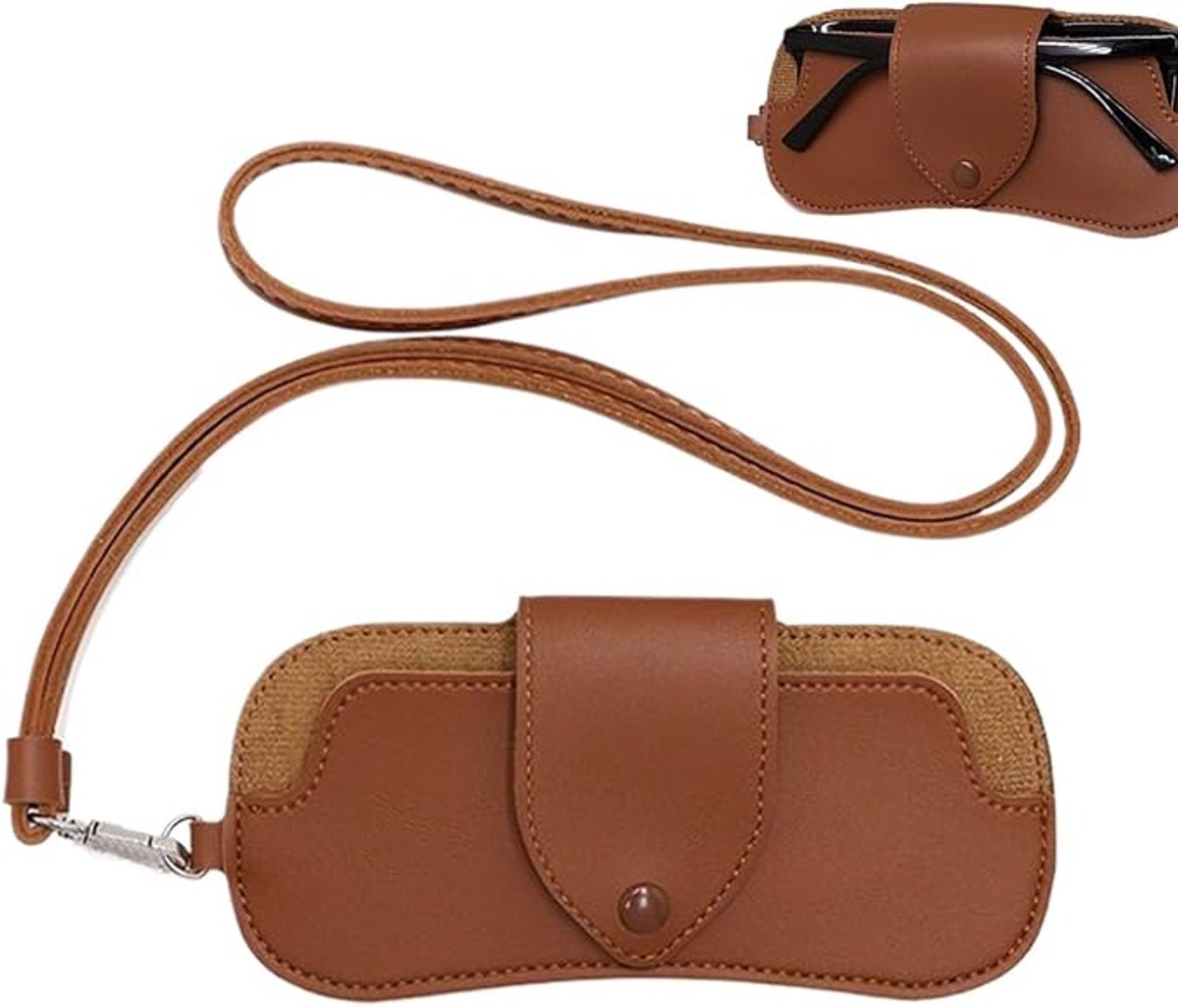 Portable Sunglasses Case - Glasses Case with Neck Strap - Dimensions: 16.5 x 7.4 x 0.9 cm - Compact and Durable Design - Perfect for Hiking, Camping and Traveling - Brown - Image 1