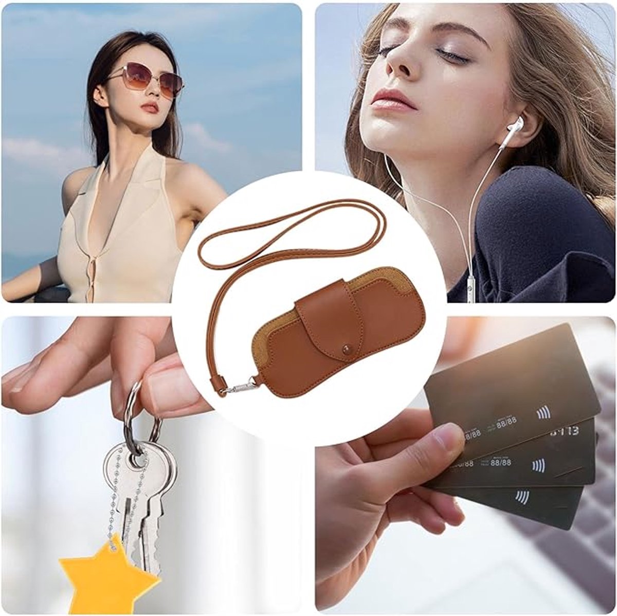 Portable Sunglasses Case - Glasses Case with Neck Strap - Dimensions: 16.5 x 7.4 x 0.9 cm - Compact and Durable Design - Perfect for Hiking, Camping and Traveling - Brown - Image 2