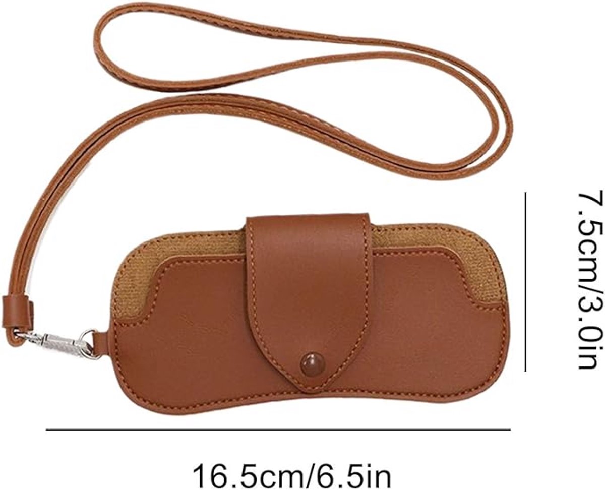 Portable Sunglasses Case - Glasses Case with Neck Strap - Dimensions: 16.5 x 7.4 x 0.9 cm - Compact and Durable Design - Perfect for Hiking, Camping and Traveling - Brown - Image 4