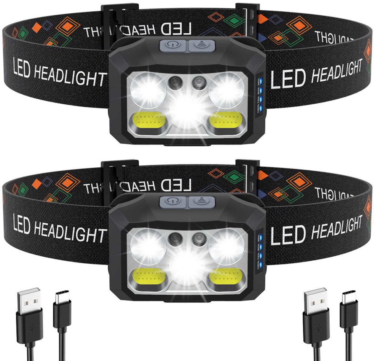 Headlamp LED Rechargeable - Headlight - 2-Pack LED Headlamp - Rechargeable - Ultralight, High Brightness - Waterproof Headlamp Flashlight, Suitable for Hiking, Camping, Running, Fishing and Hunting - Image 1