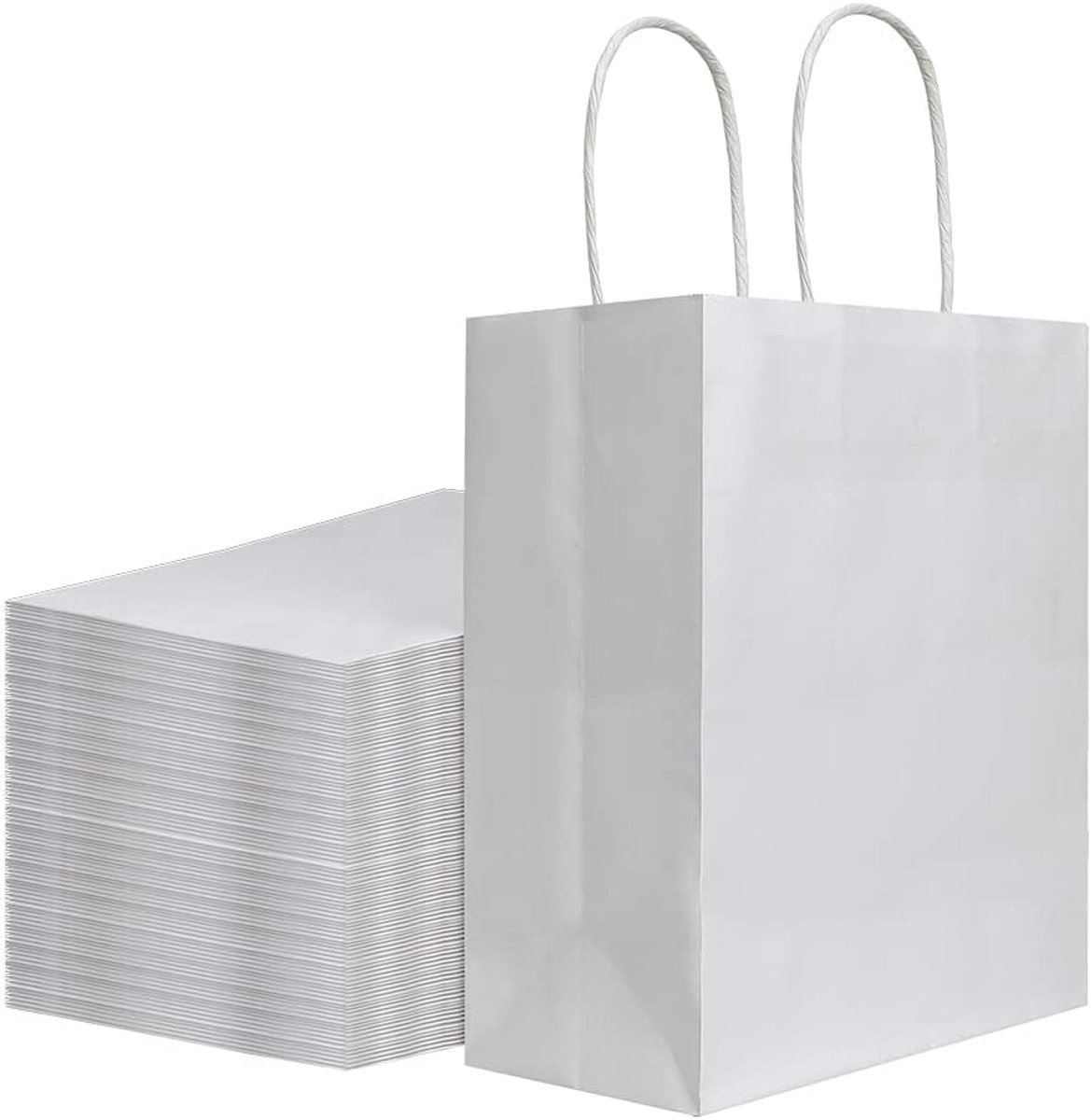 Pack of 20 - Size 21*11*27cm, Medium White Kraft Paper Bags with Handles - Gift Bags, Craft Bags, Shopping Bags, Shopping Bags, Birthday Gift Bags, Wedding Bags, Business Bags - Image 1
