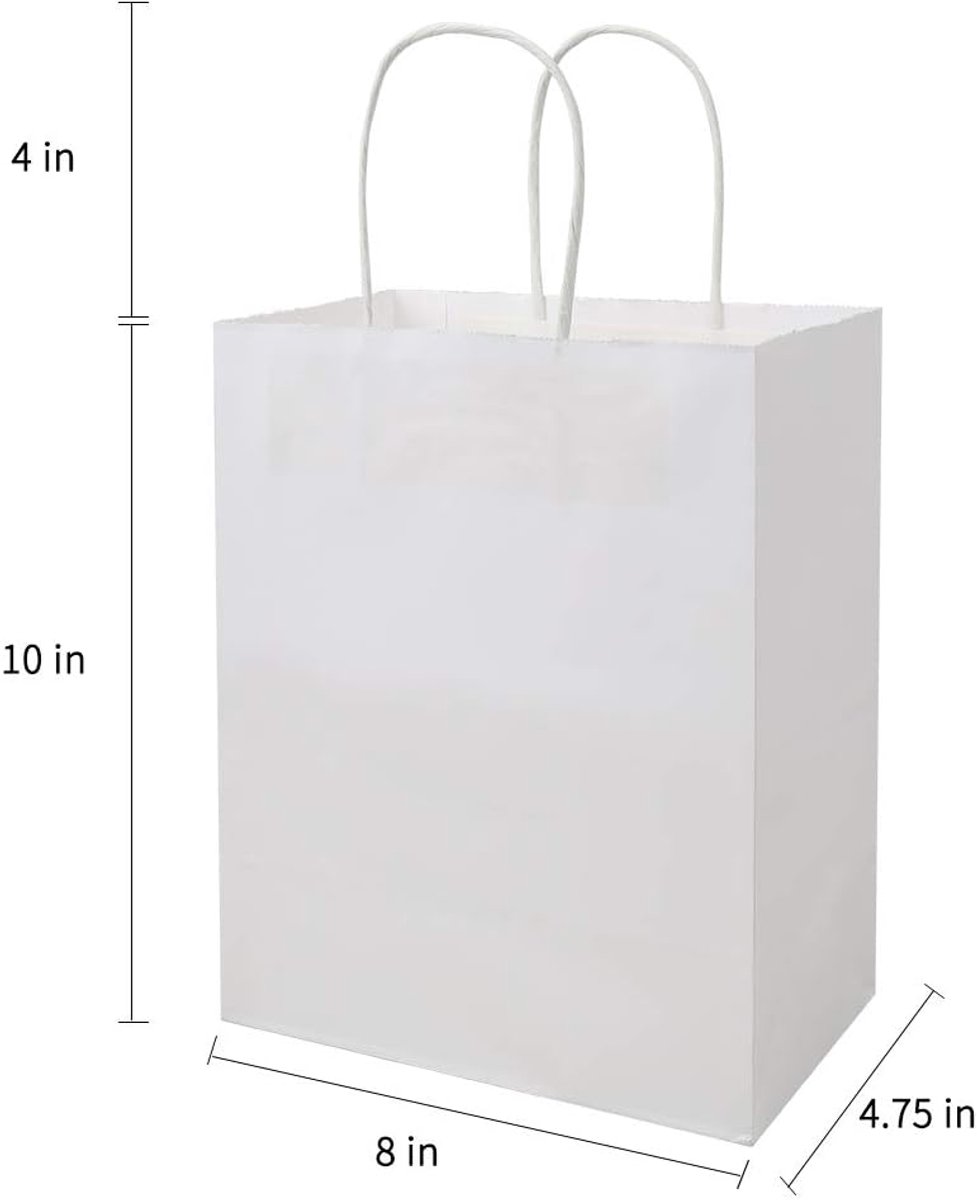 Pack of 20 - Size 21*11*27cm, Medium White Kraft Paper Bags with Handles - Gift Bags, Craft Bags, Shopping Bags, Shopping Bags, Birthday Gift Bags, Wedding Bags, Business Bags - Image 4